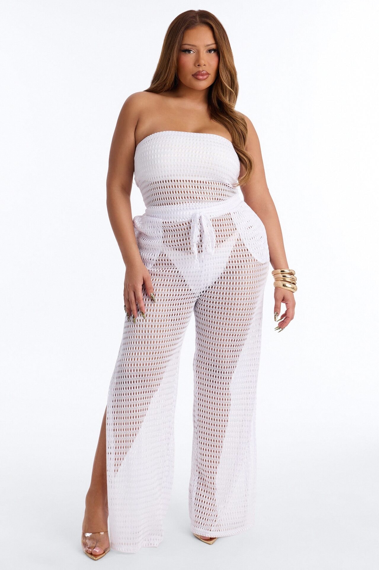 Sunny Shores Metallic Strapless Cover Up Jumpsuit - White image 1