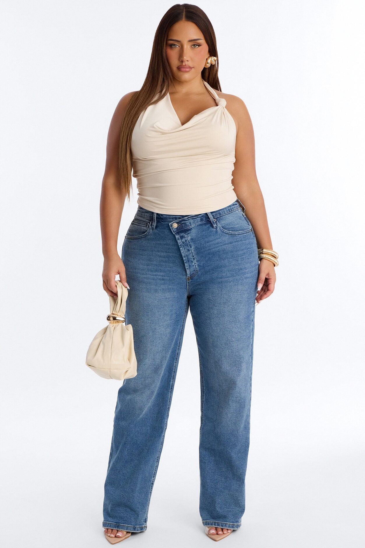 Golden Hour Cowl Neck Knot Halter Top - Cream image 1