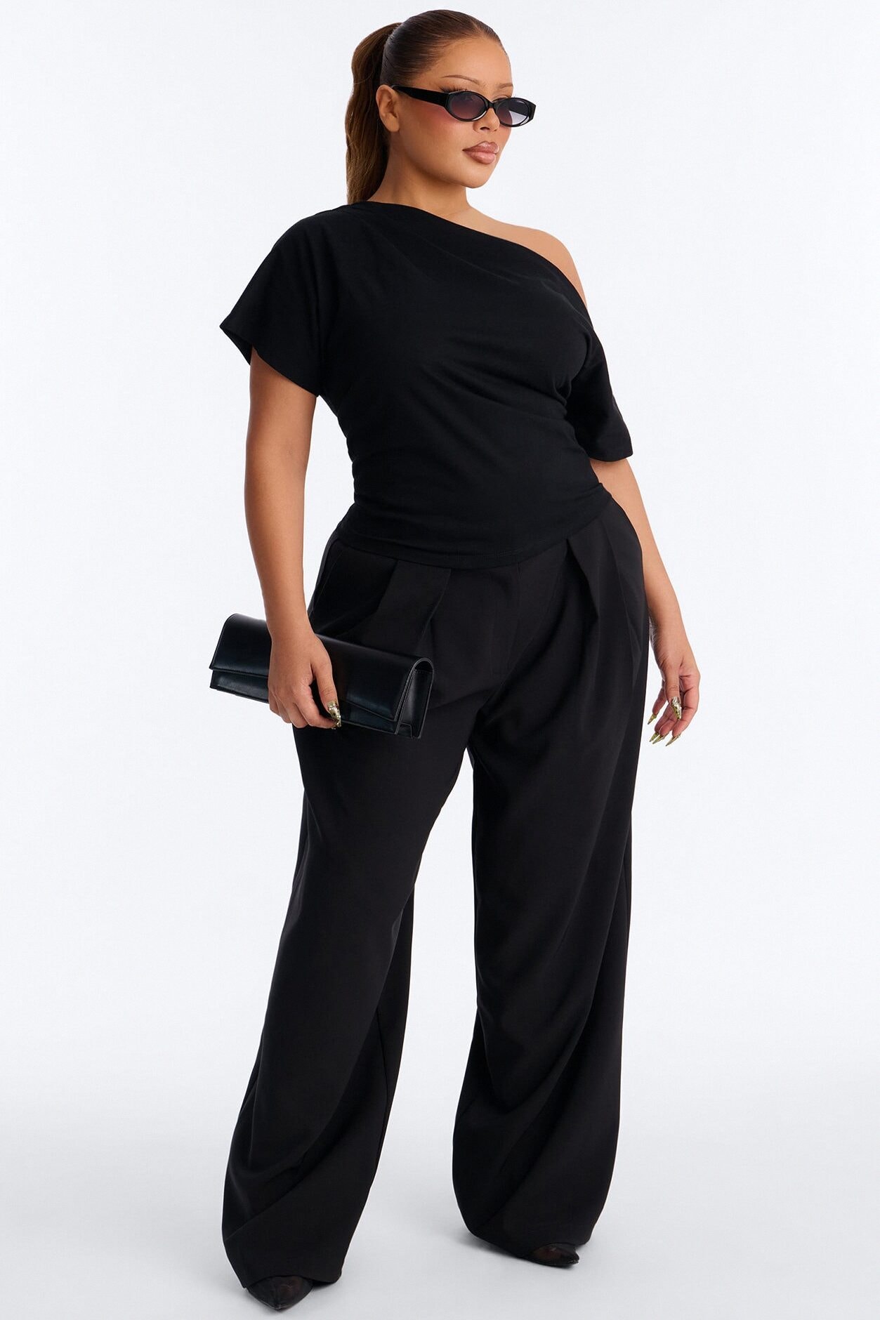 City Lounge Off Shoulder Short Sleeve T-Shirt - Black image 1
