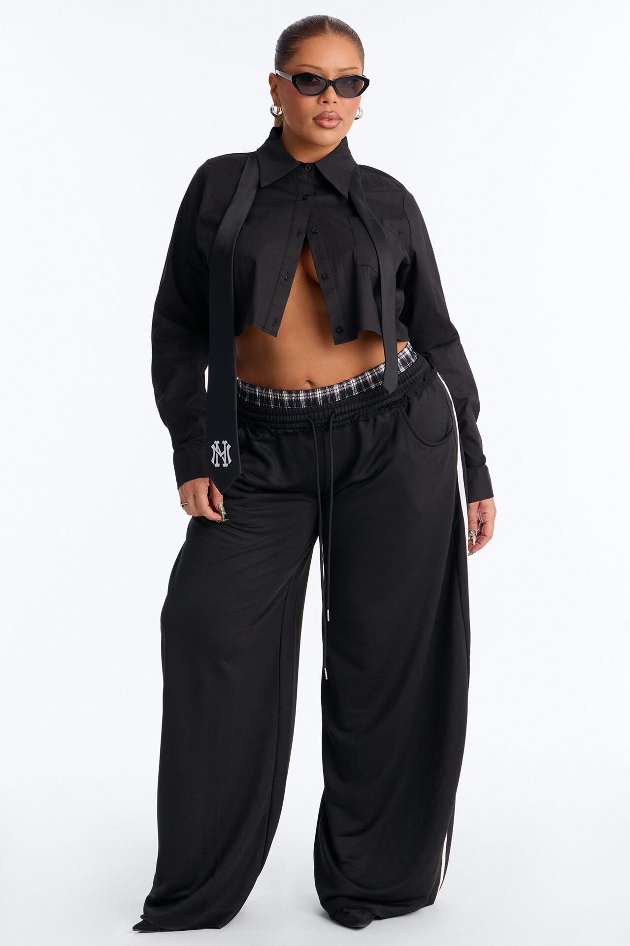 Seeing Double Striped Double Waistband Sweatpants - Black image 1