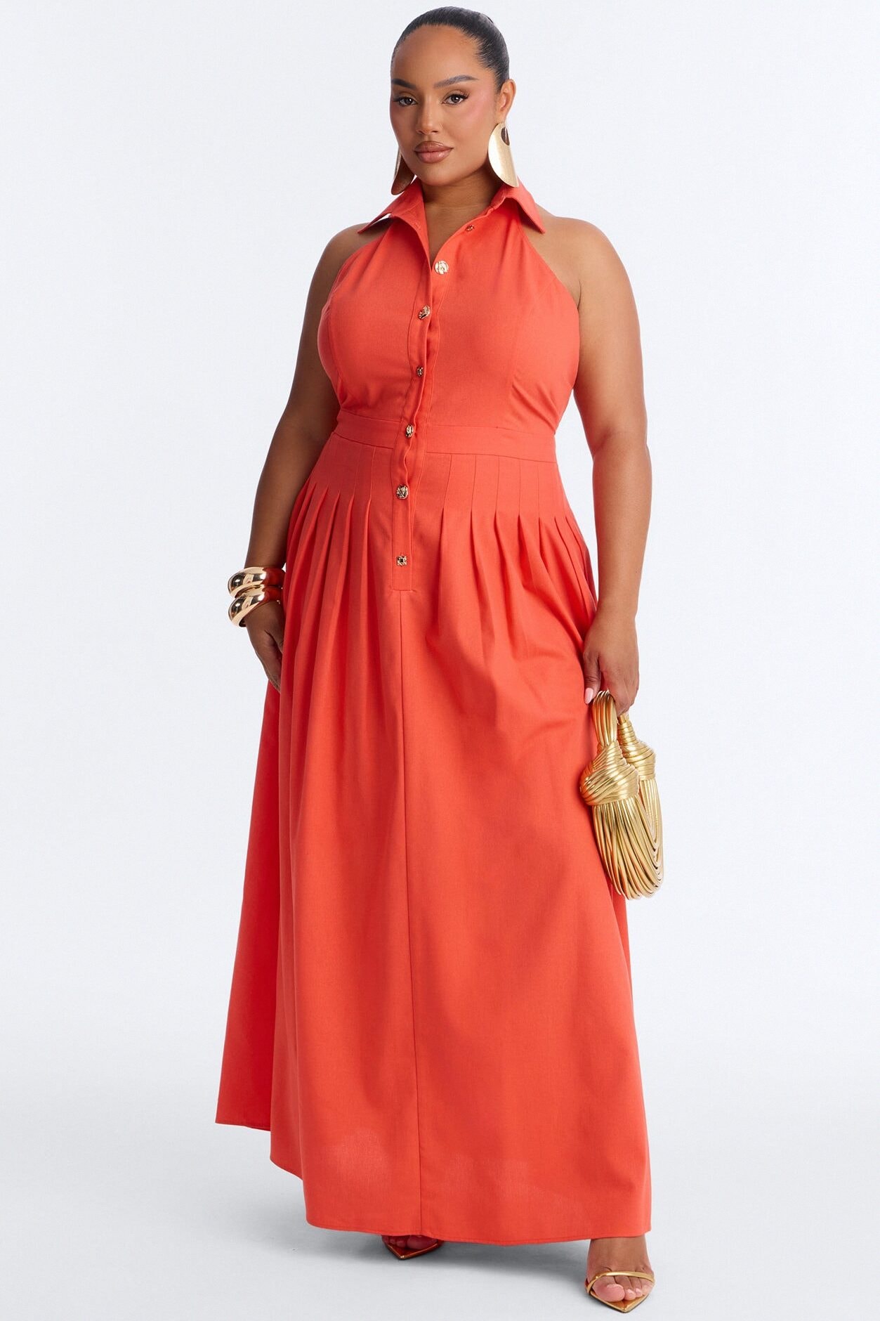 Must Be Nice Collared Maxi Dress - Coral image 1