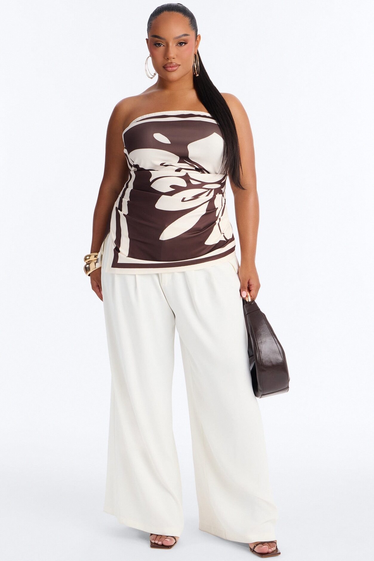 Gianna Floral Asymmetrical Tube Top - Brown image 1