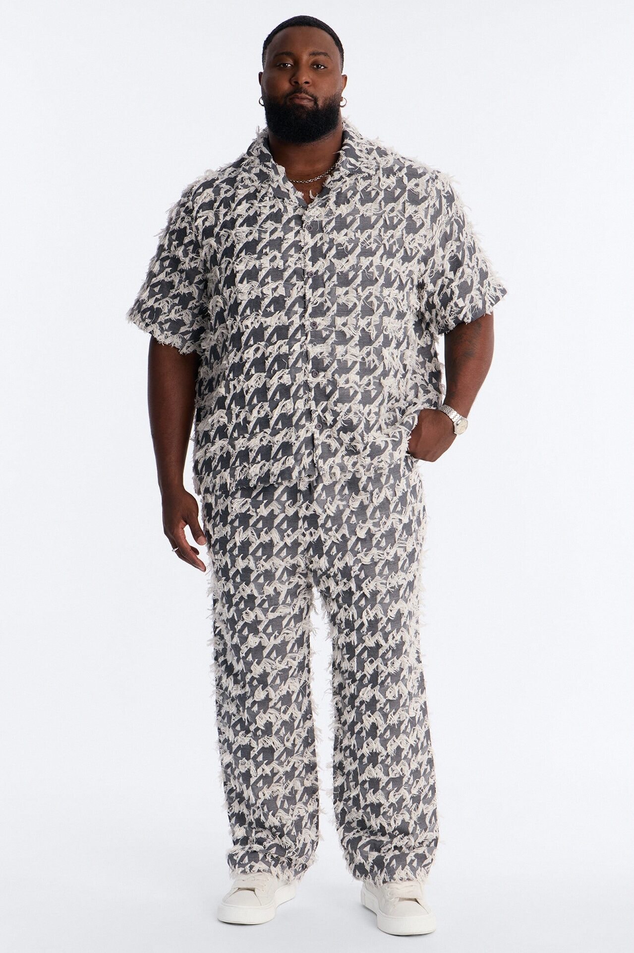 Straight Houndstooth Nomad Pant - Grey image 1