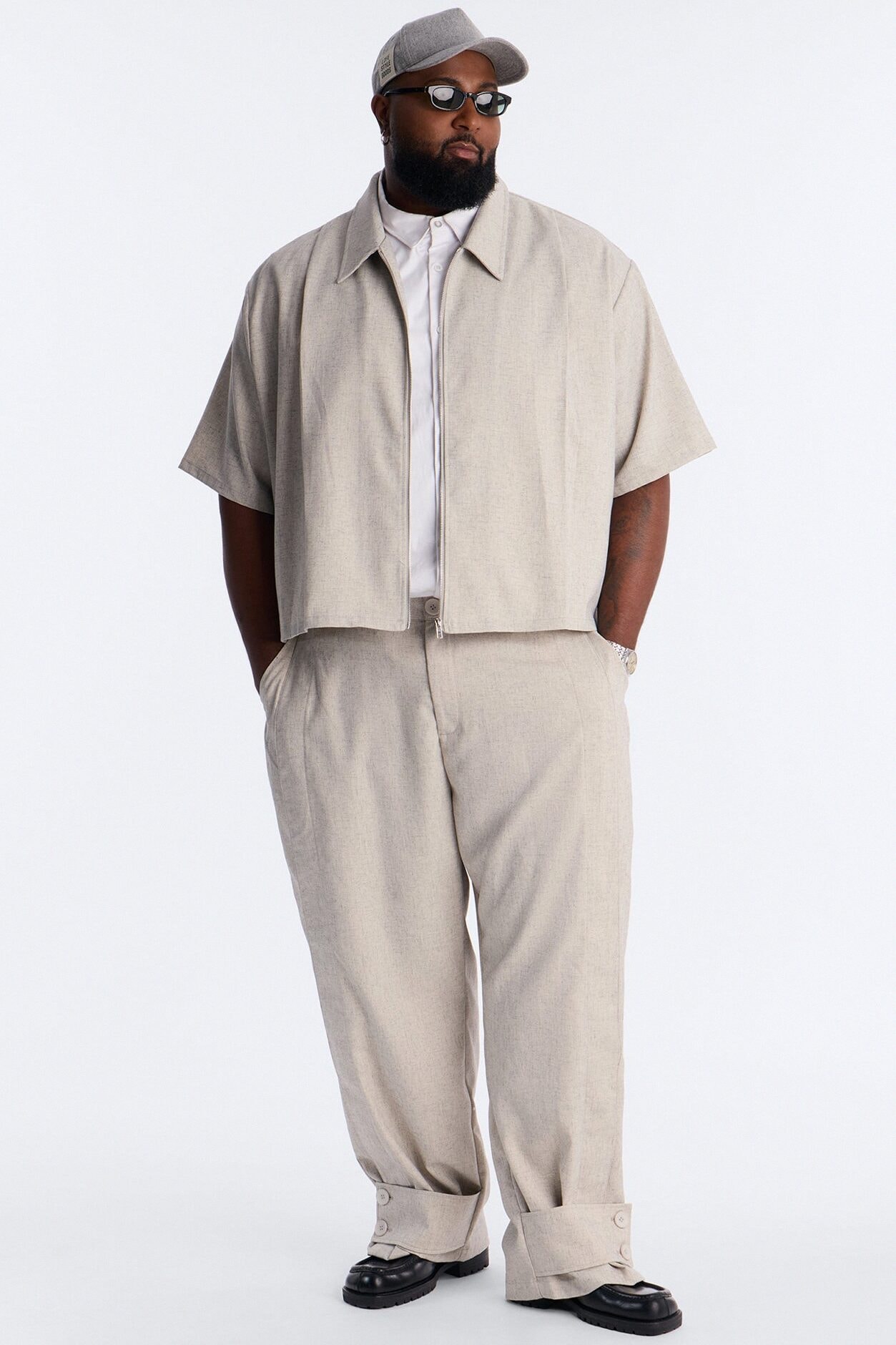 Maison Tailored Boxy Cropped Zip Up Shirt - Khaki image 1