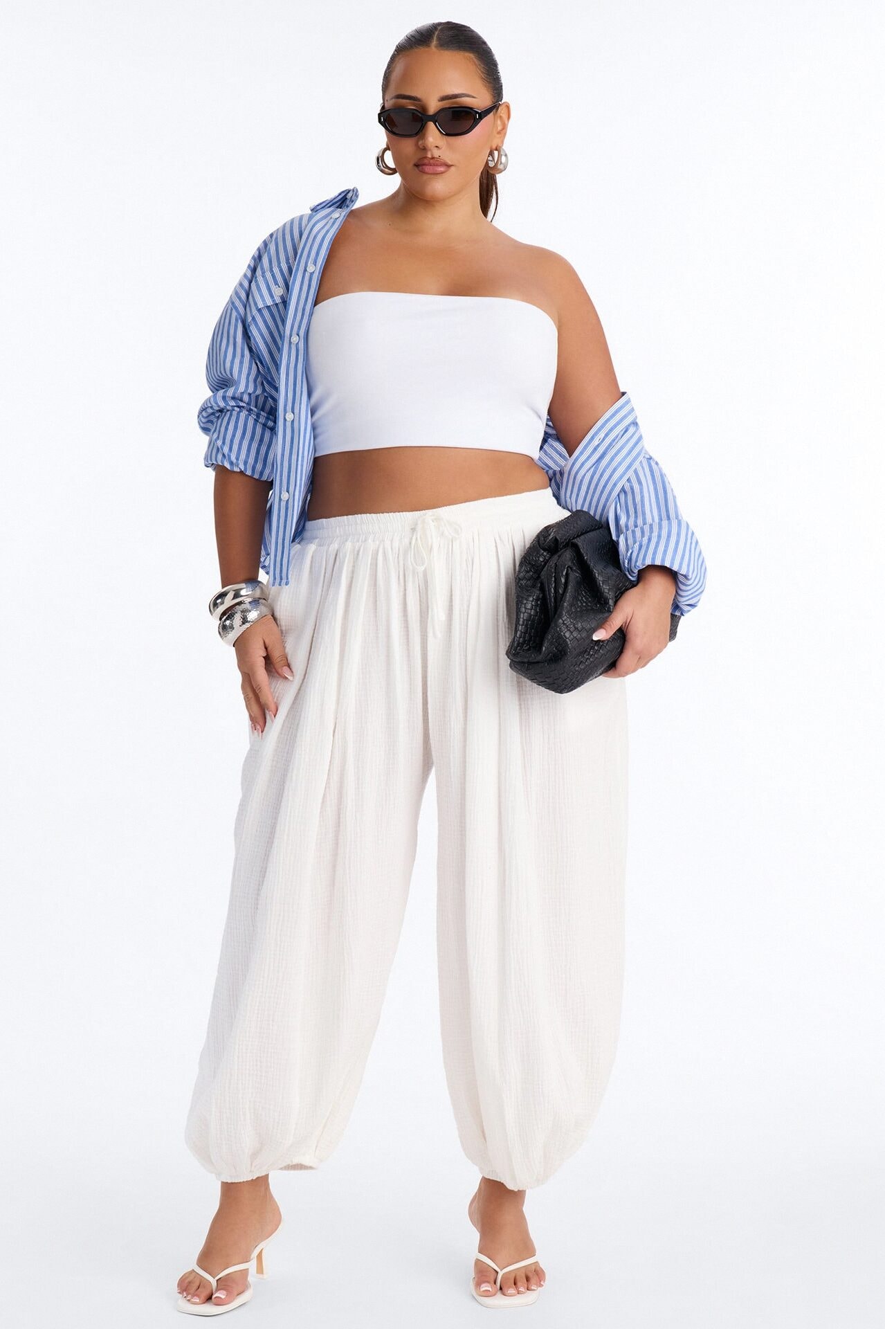 Piper Low Rise Cotton Gauze Balloon Jogger Pant 28″ - White image 1