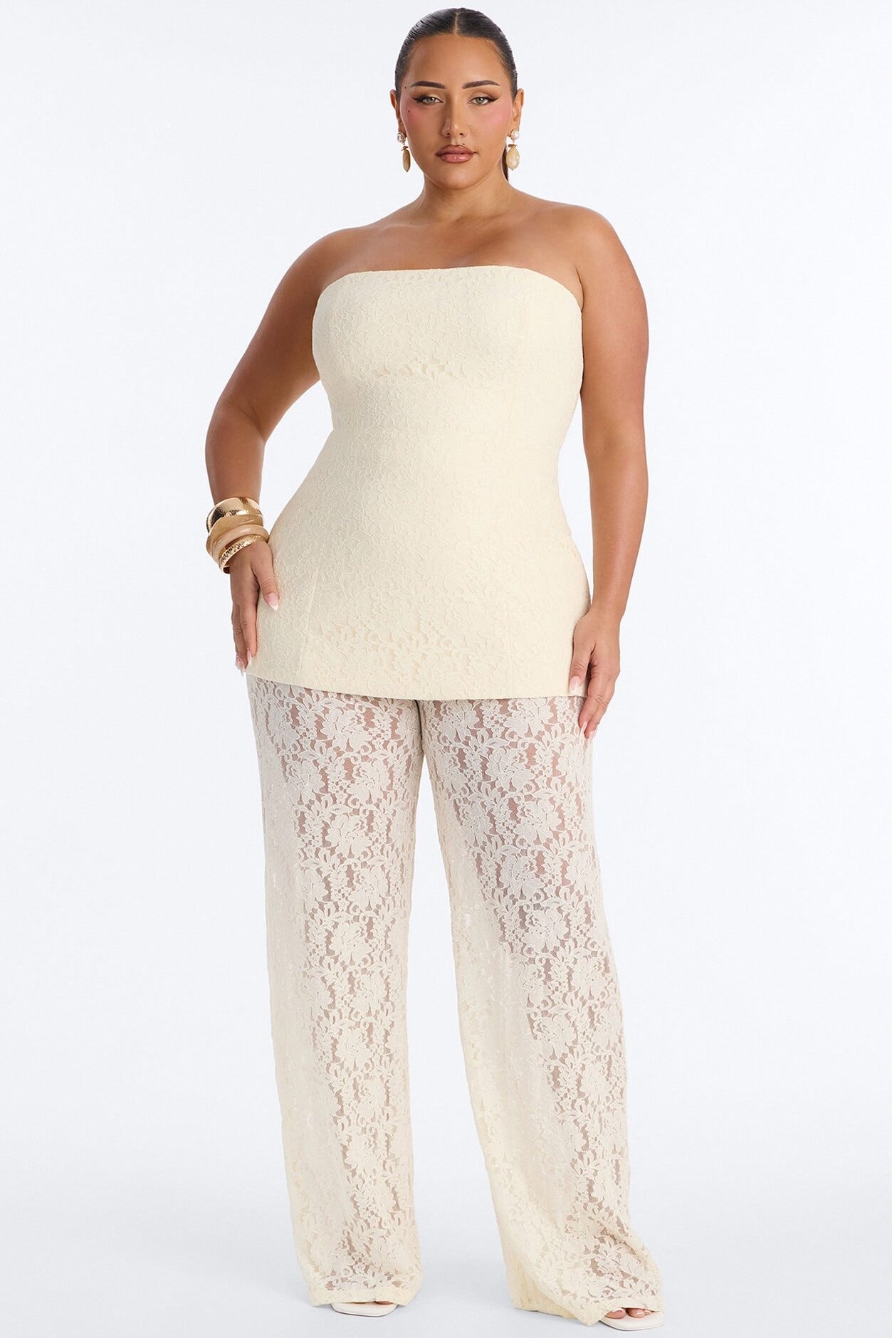Stella Lace Strapless Jumpsuit - Cream image 1