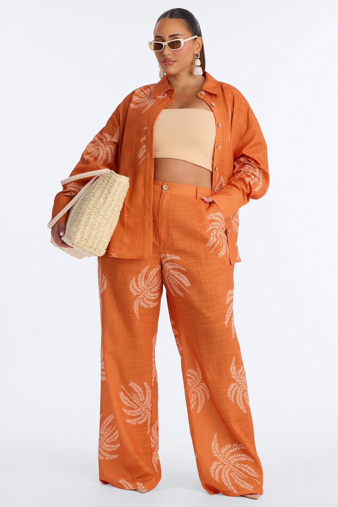 Palm Paradise Linen Pant Set - Orange image 1