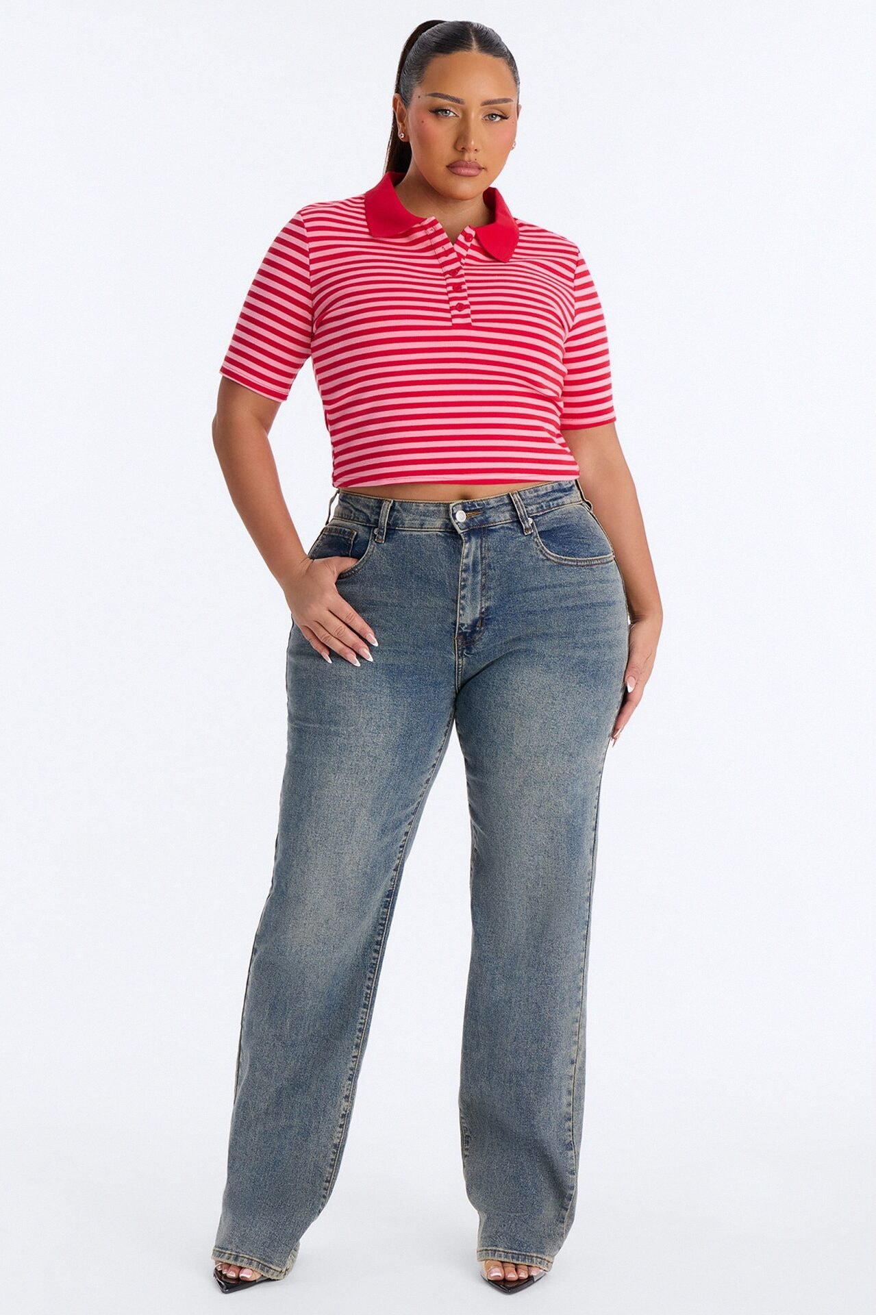 Nellie Stripped Shirt - Red/combo image 1
