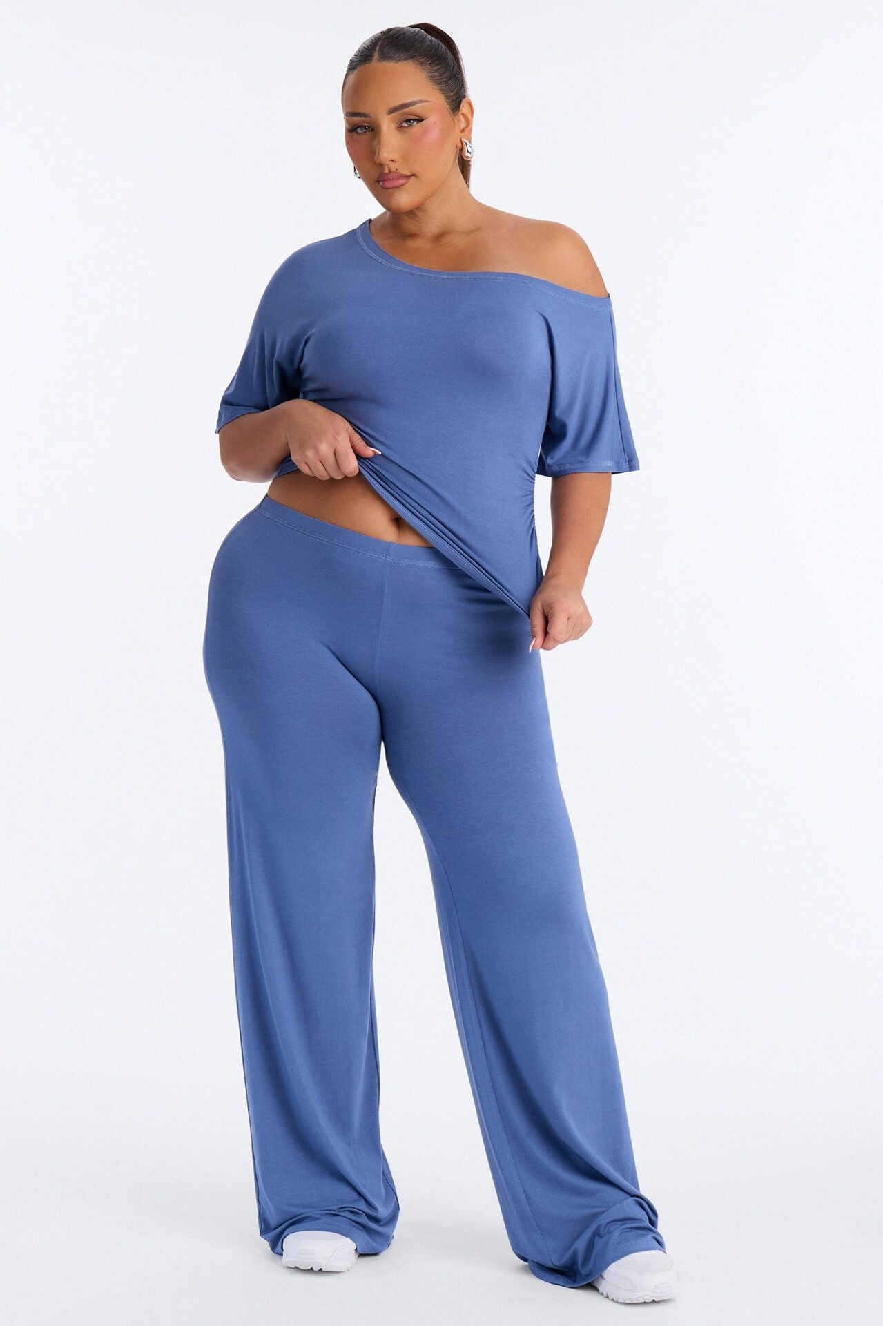 Gaelle Off Shoulder Pant Set - Blue image 1