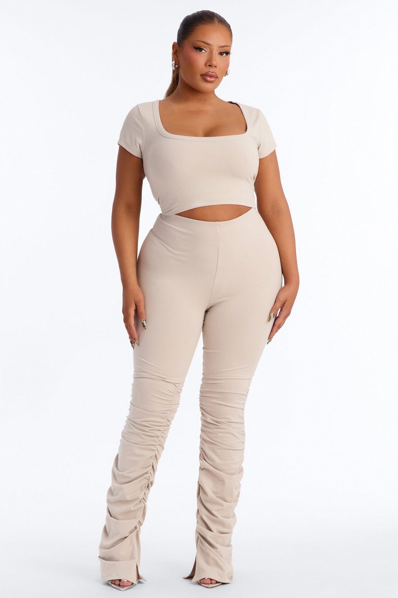 Quinn Low Neck Cap Sleeve Top - Stone image 1