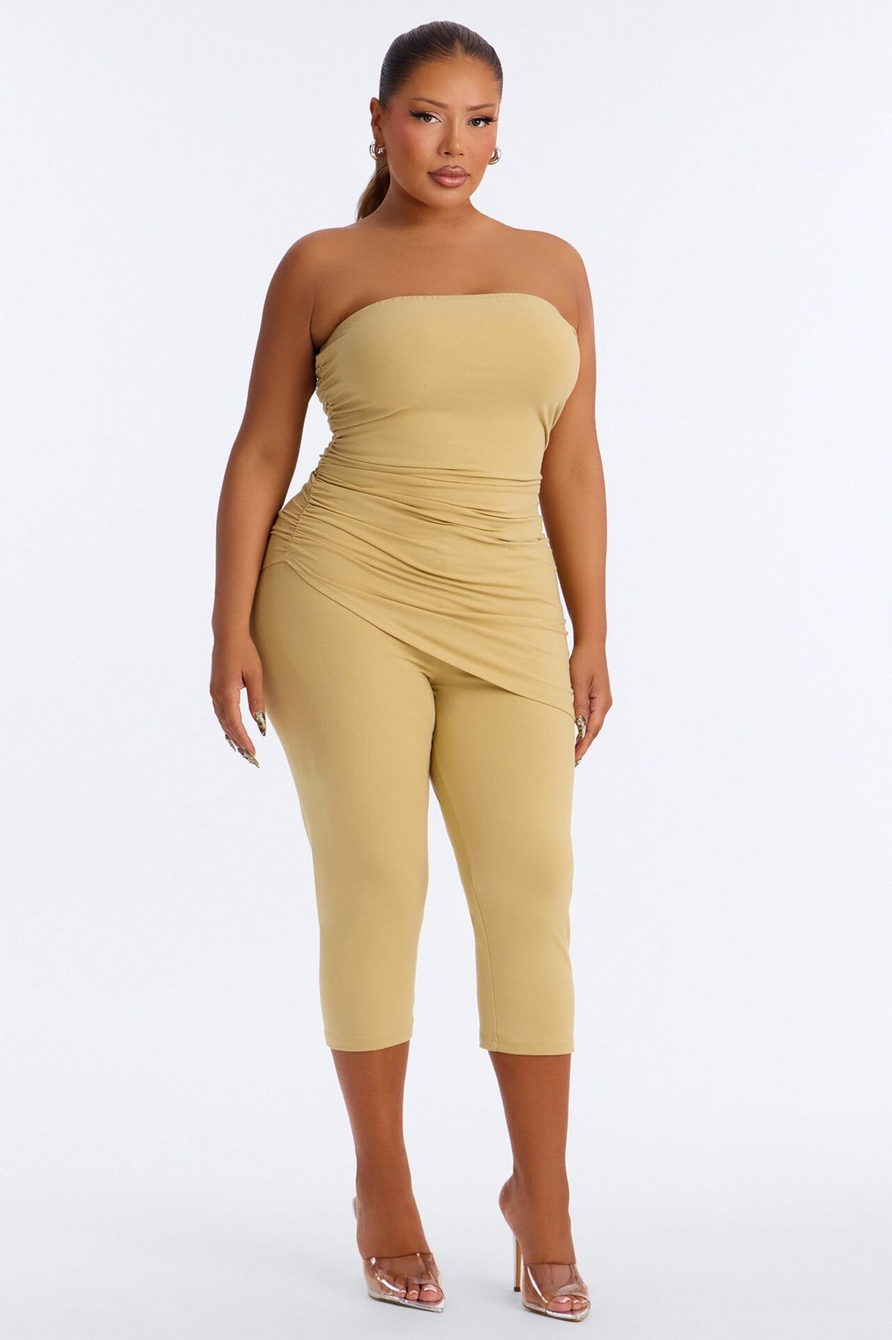 Quinn Asymmetrical Ruched Tube Top - Honey image 1