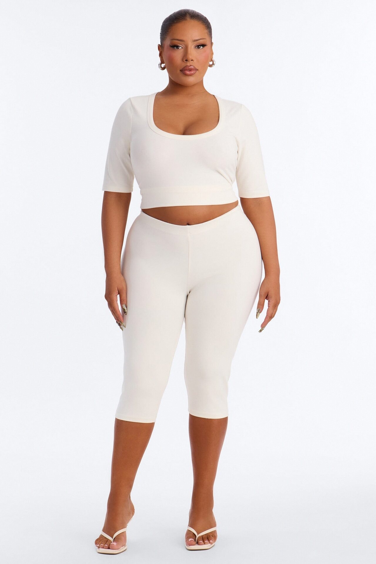 Quinn 3/4 Sleeve Scoop Neck Top - Cream image 1