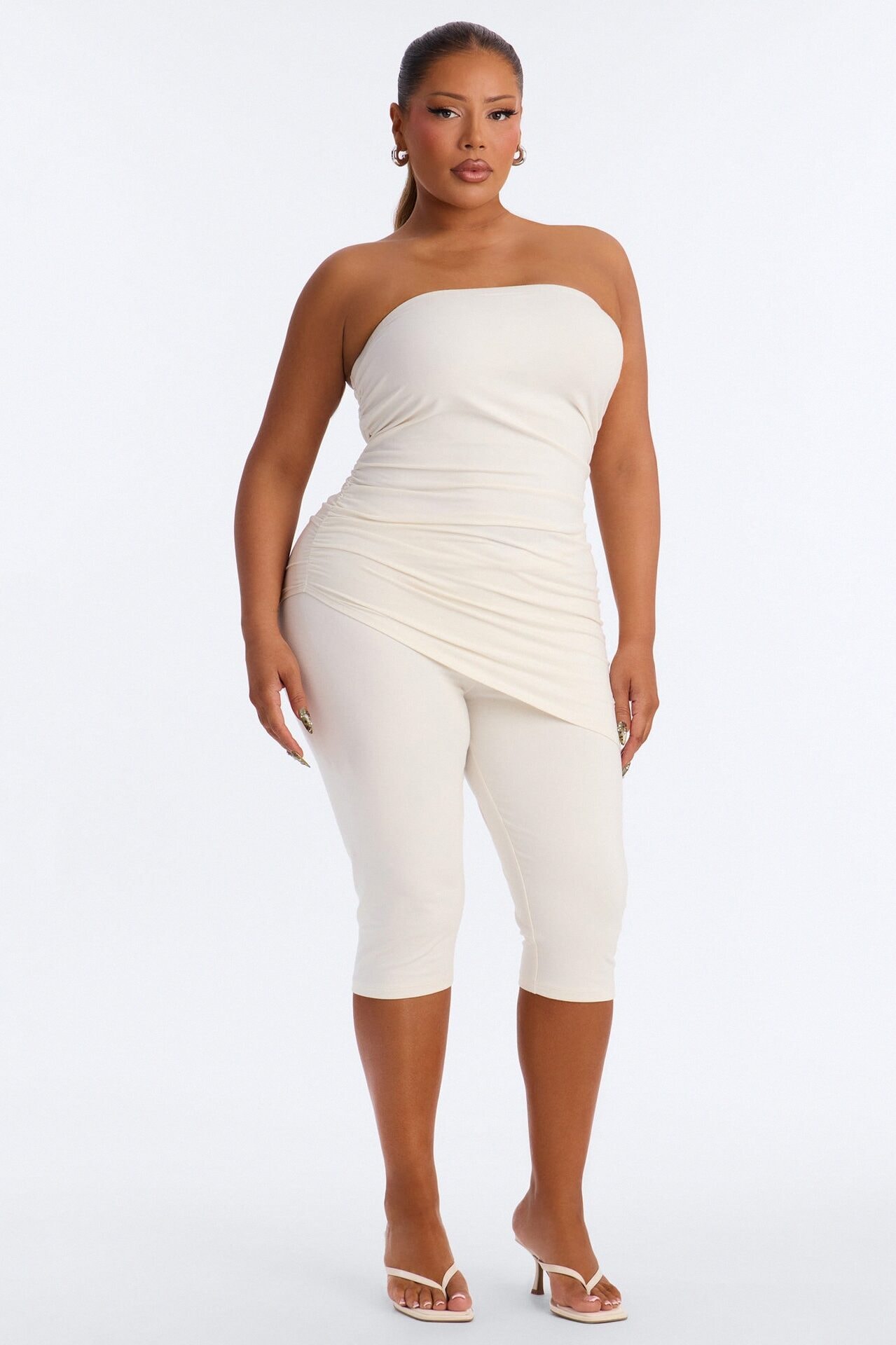 Quinn Asymmetrical Ruched Tube Top - Cream image 1