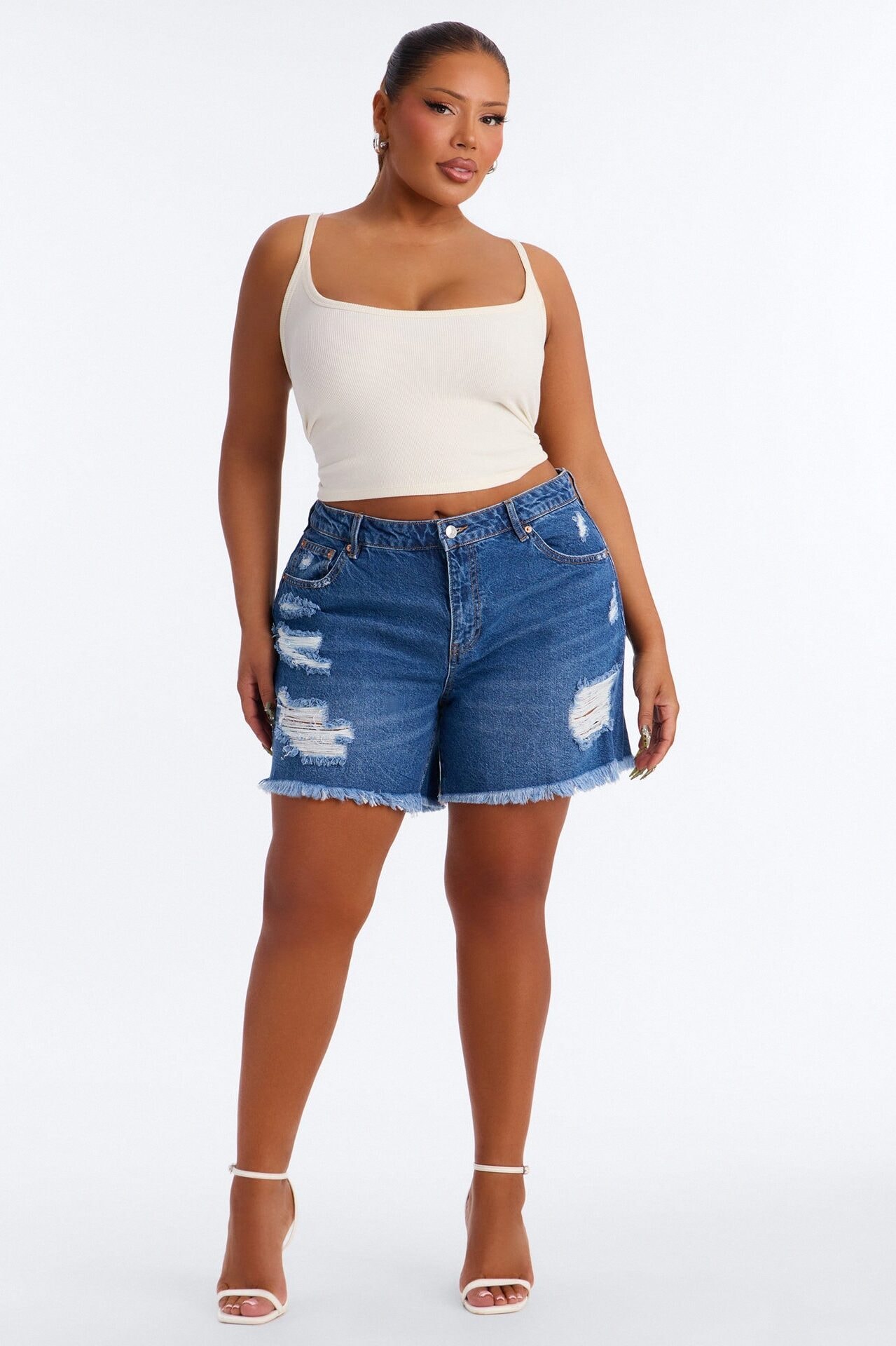Tessa Rib Scoop Neck Cami Tank Top - Cream image 1