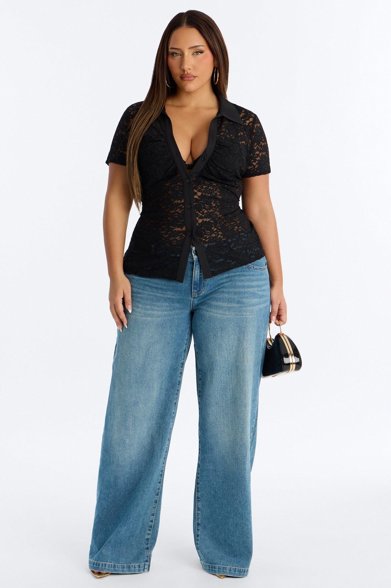 Adelina Short Sleeve Lace Top - Black image 1