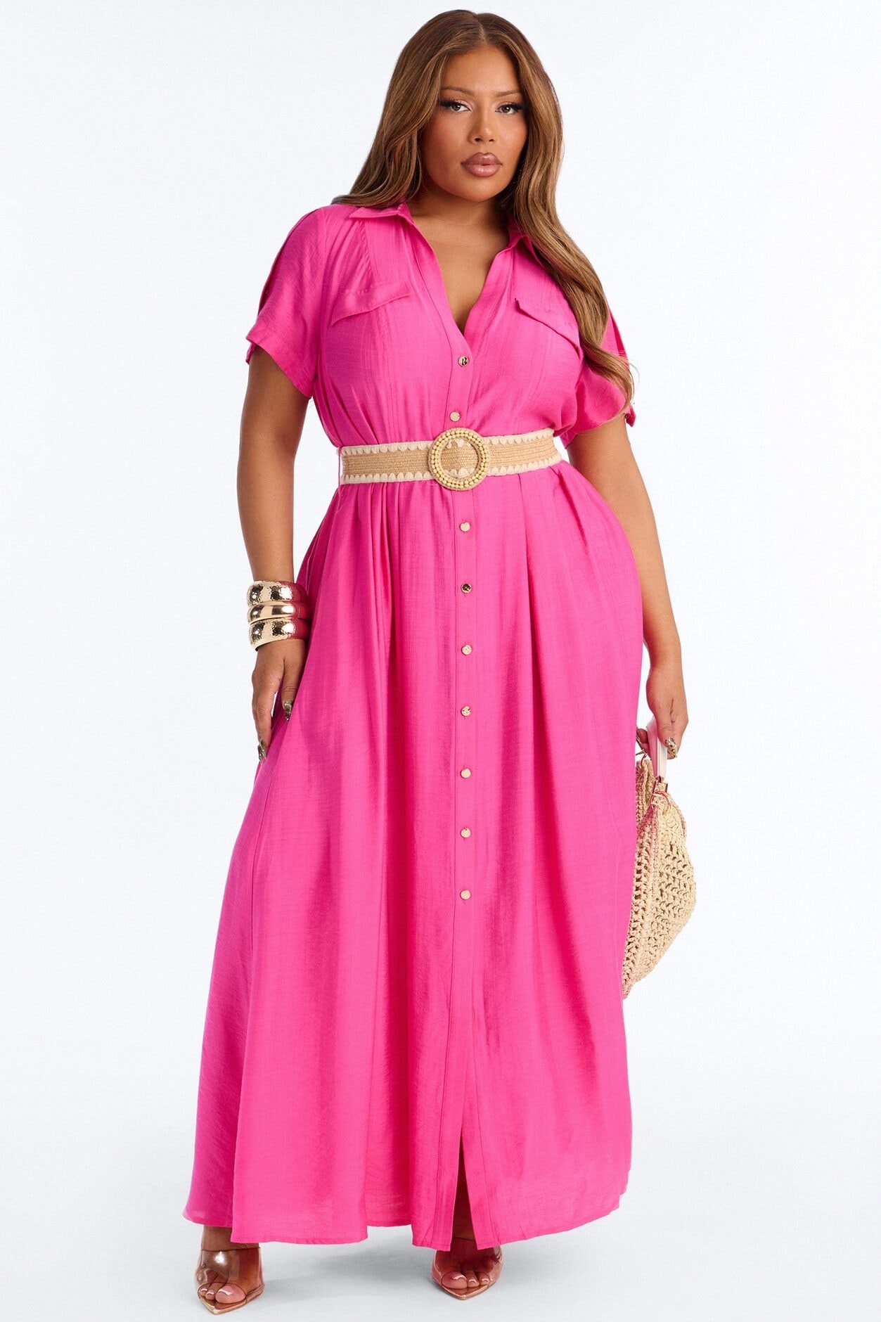 Laurel Linen Maxi Shirt Dress - HotPink image 1