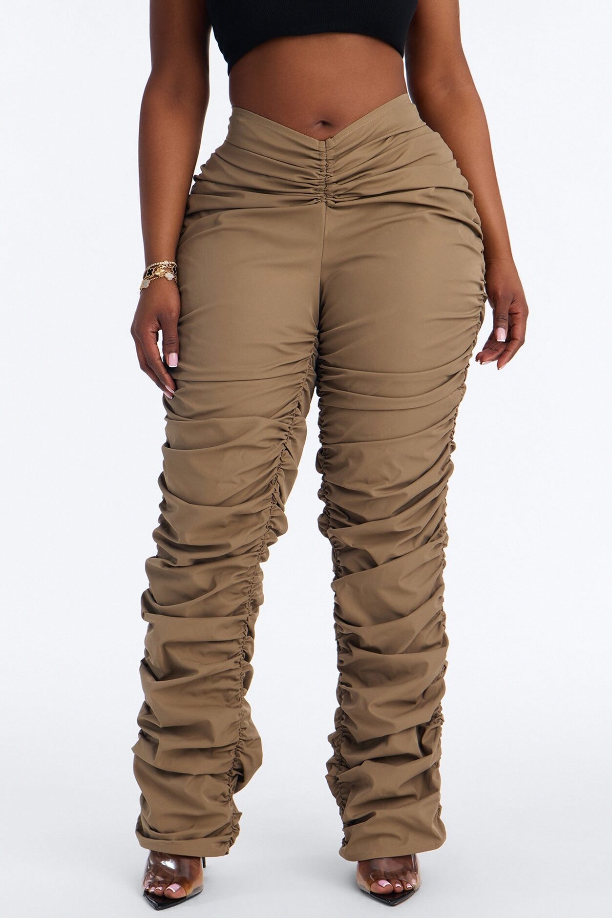 Lettie Mid Rise Ruched Skinny Pant - Taupe image 1