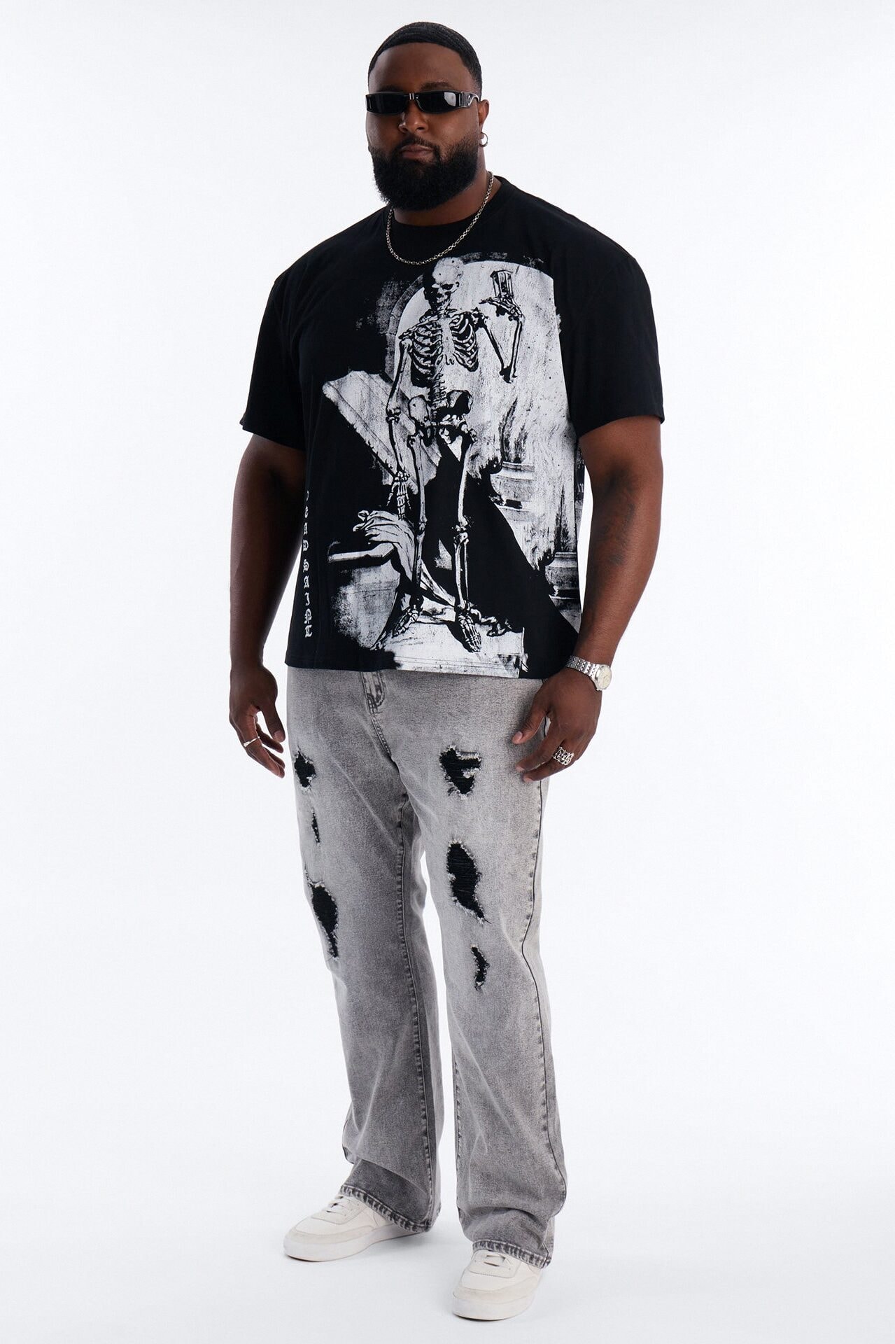Stacked Skinny Slim Flare Acid Distressed Jeans - Grey image 1