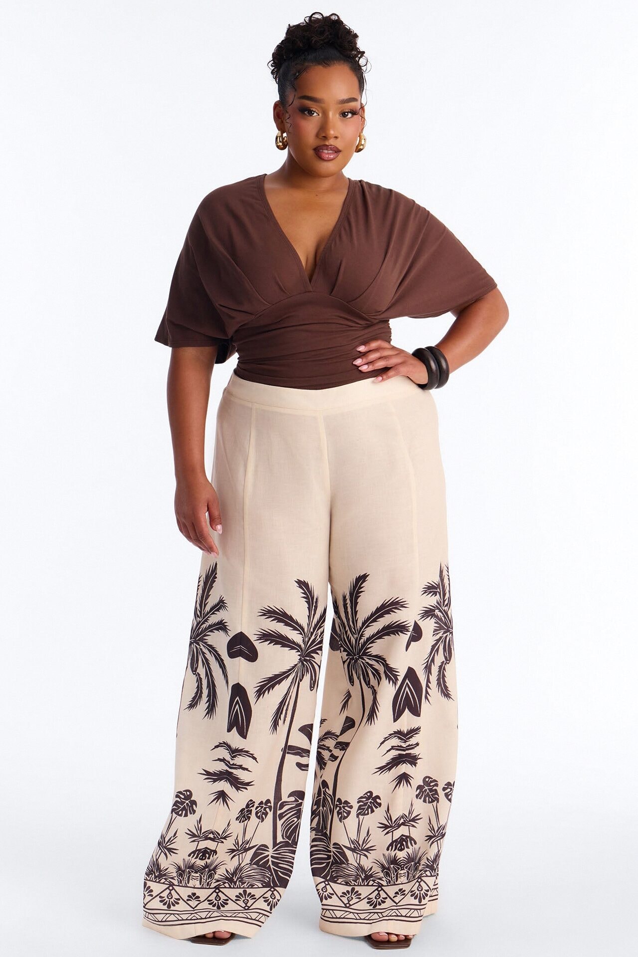 Taylor Cinched Waist Ruched Short Sleeve Top - Brown image 1