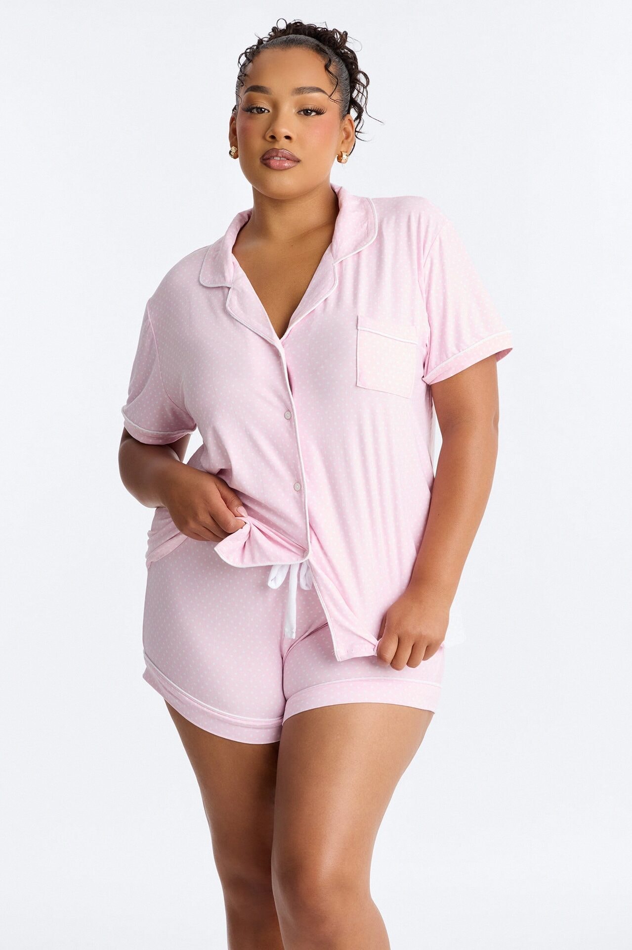 Snuggle All Night Button Up PJ Short Set - Pink image 1