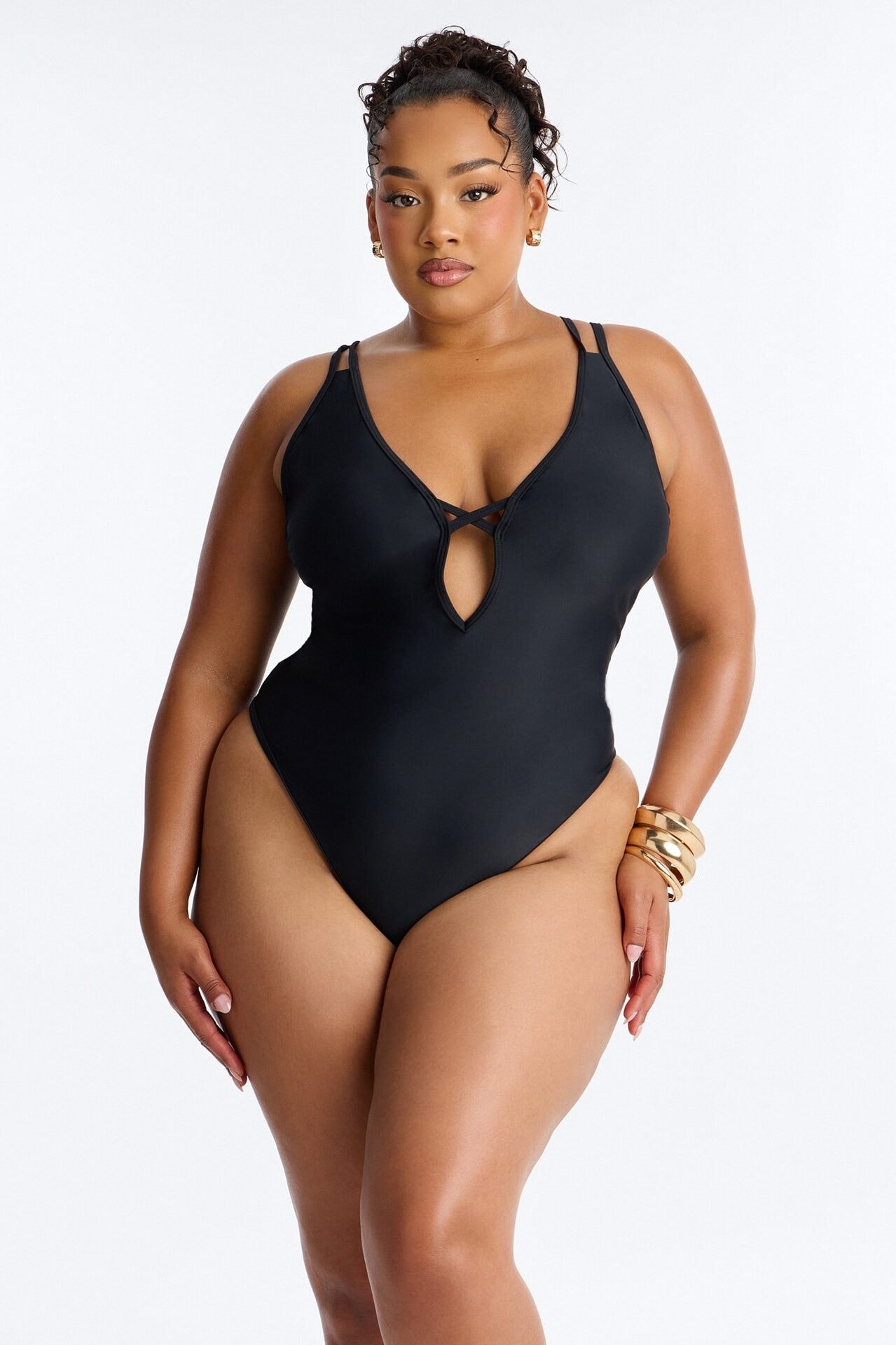 Parker 1 Piece Plunge Neck Swimsuit - Black image 1