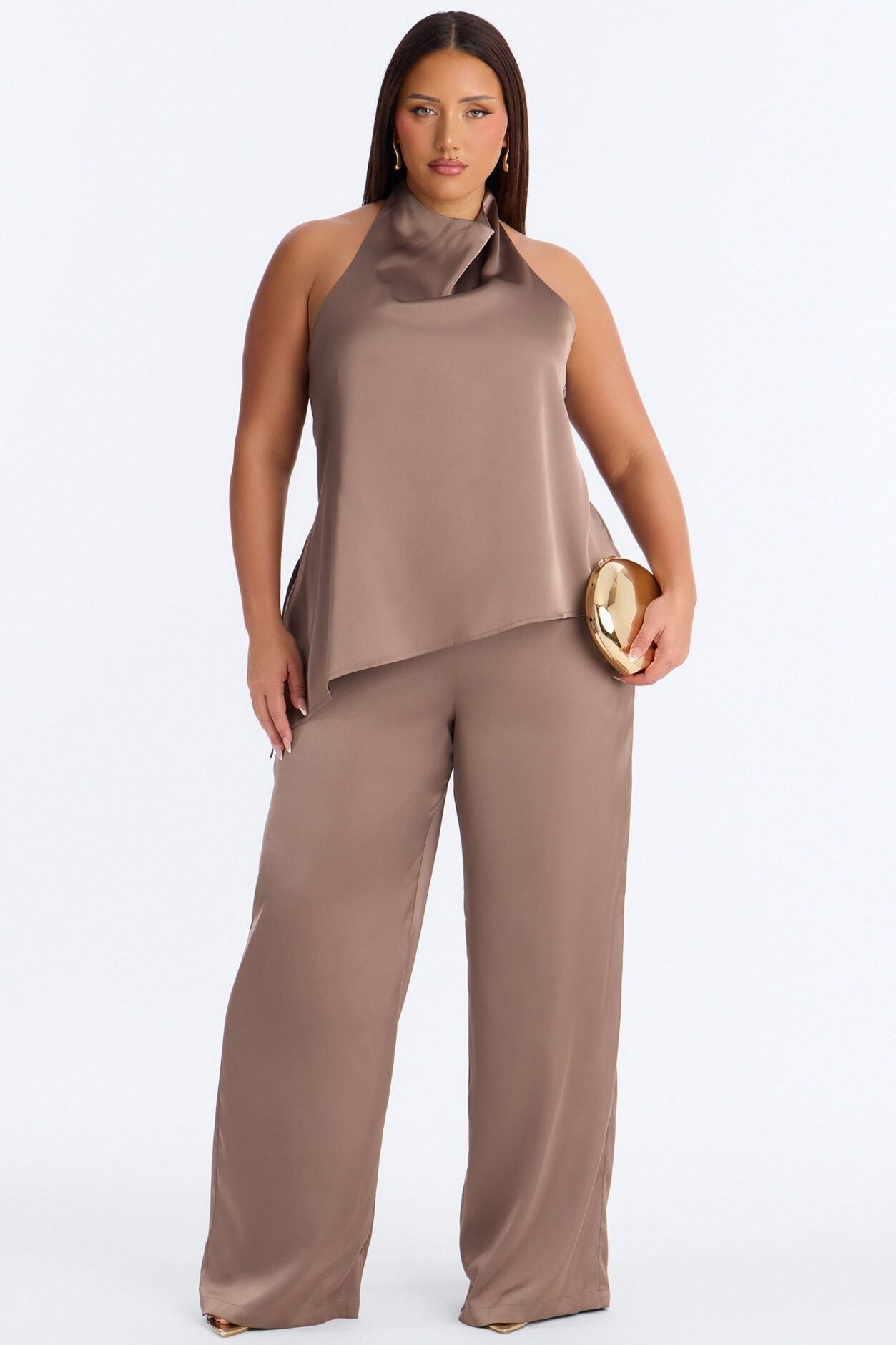 Joana Satin Draped Jumpsuit - Mocha image 1