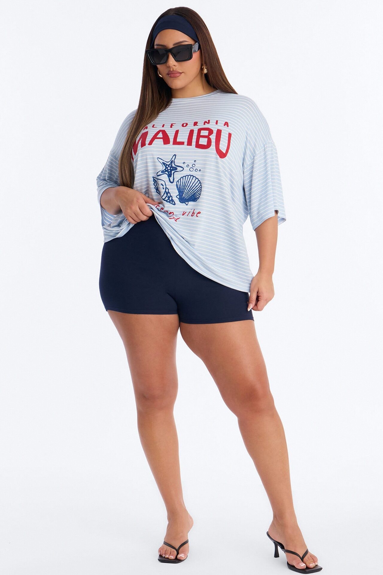 Malibu Vibe Striped 3 Piece Biker Short Set - Blue/combo image 1