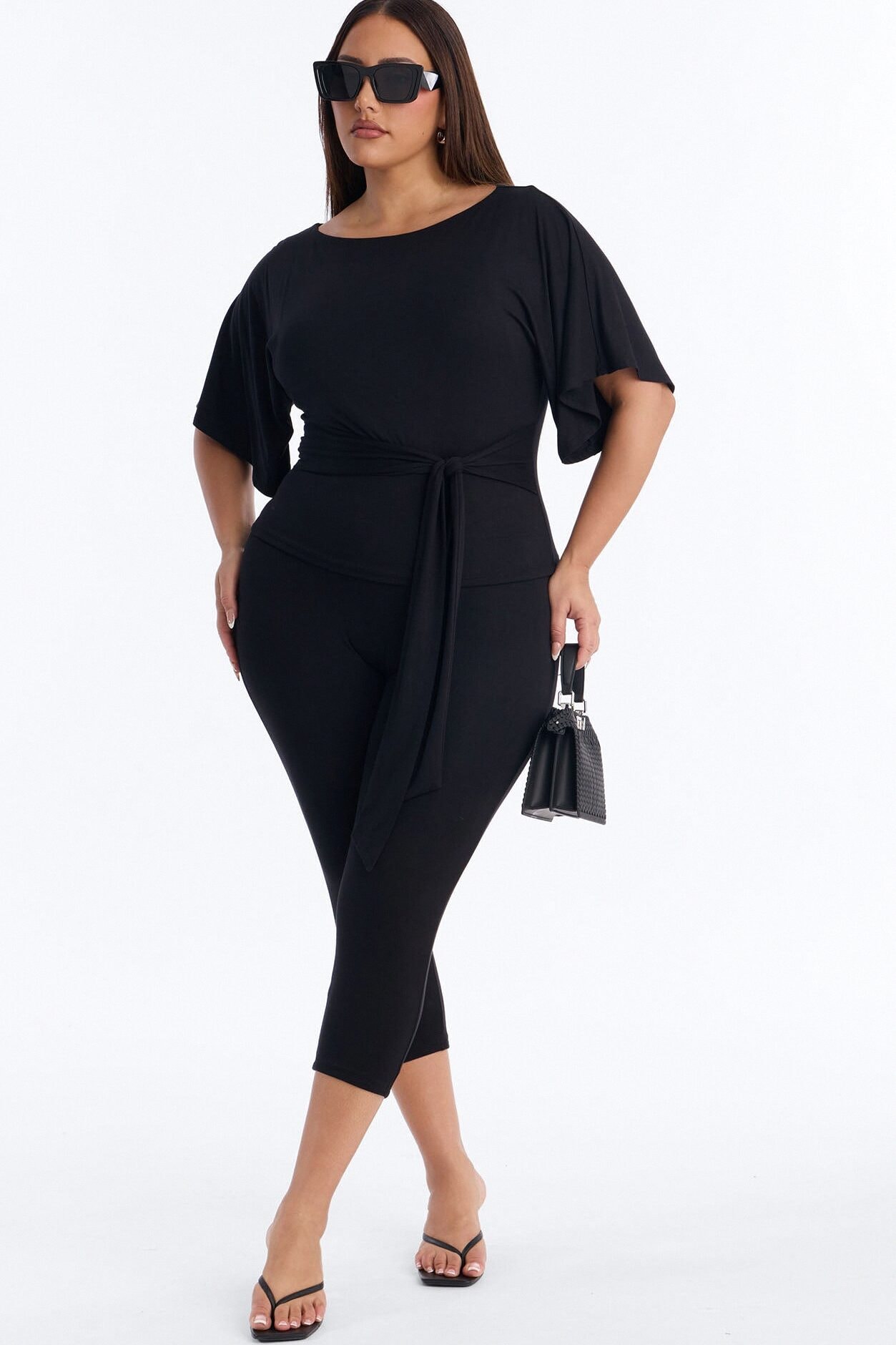 Sophie Tie Waist Capri Set - Black image 1