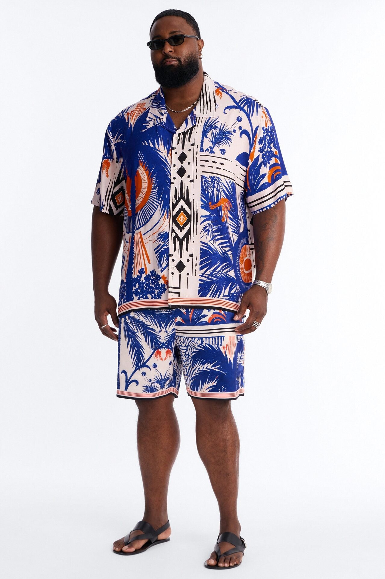 Monaco Palms Button Up Shirt - Navy image 1