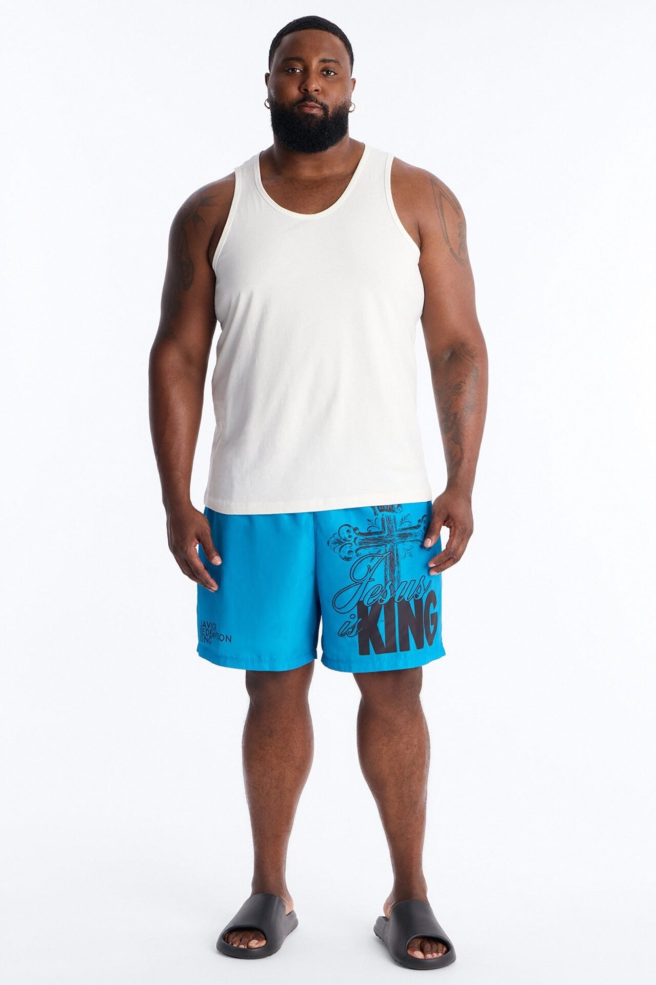 Jesus Is King Swim Trunk 7″ - Blue image 1