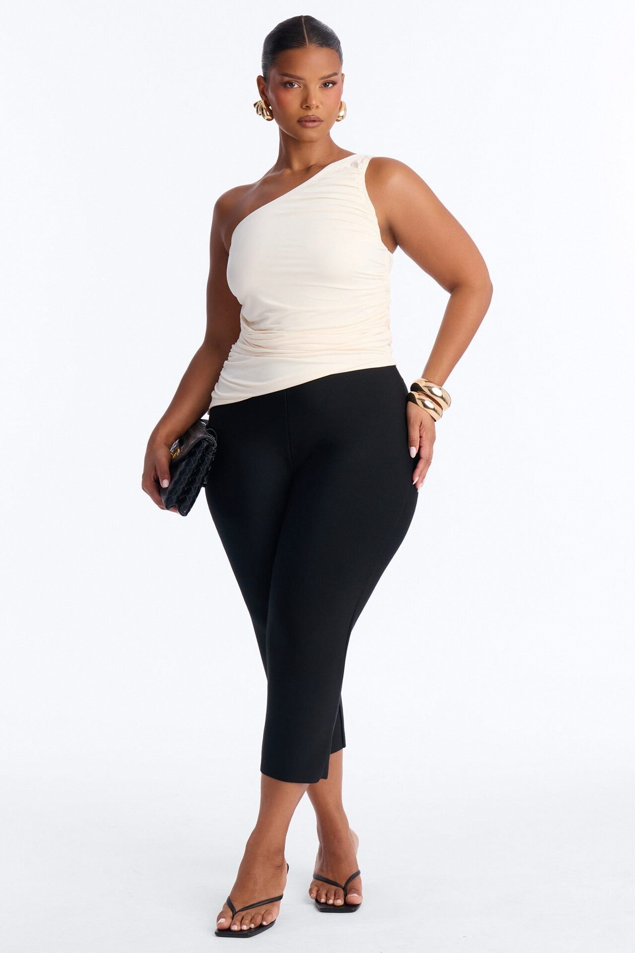 Khelani Asymmetrical Ruched One Shoulder Top - Bone image 1