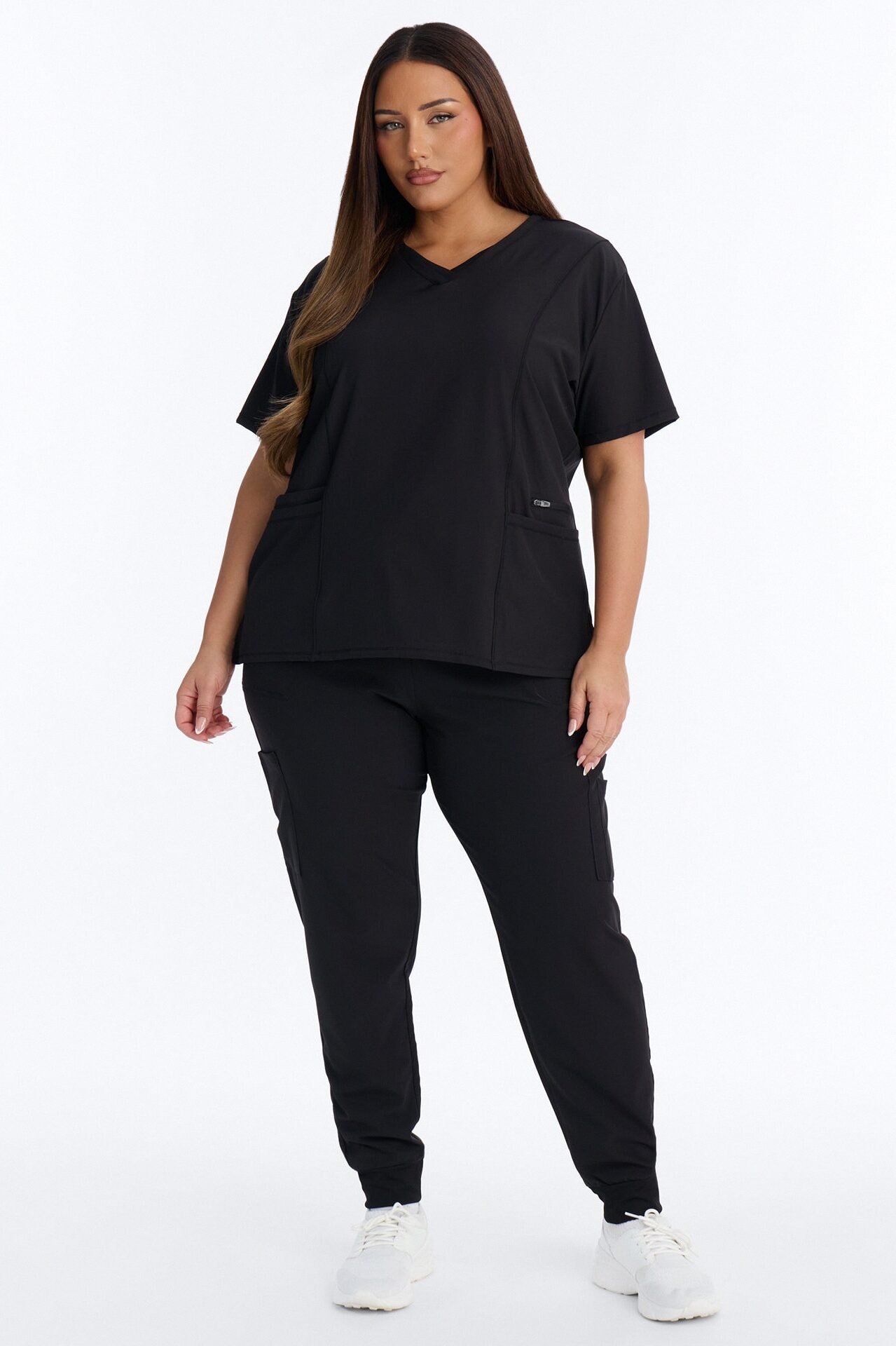 Clinical 4 Way Stretch Pocket Back Knit Jogger Scrub Set - Black image 1