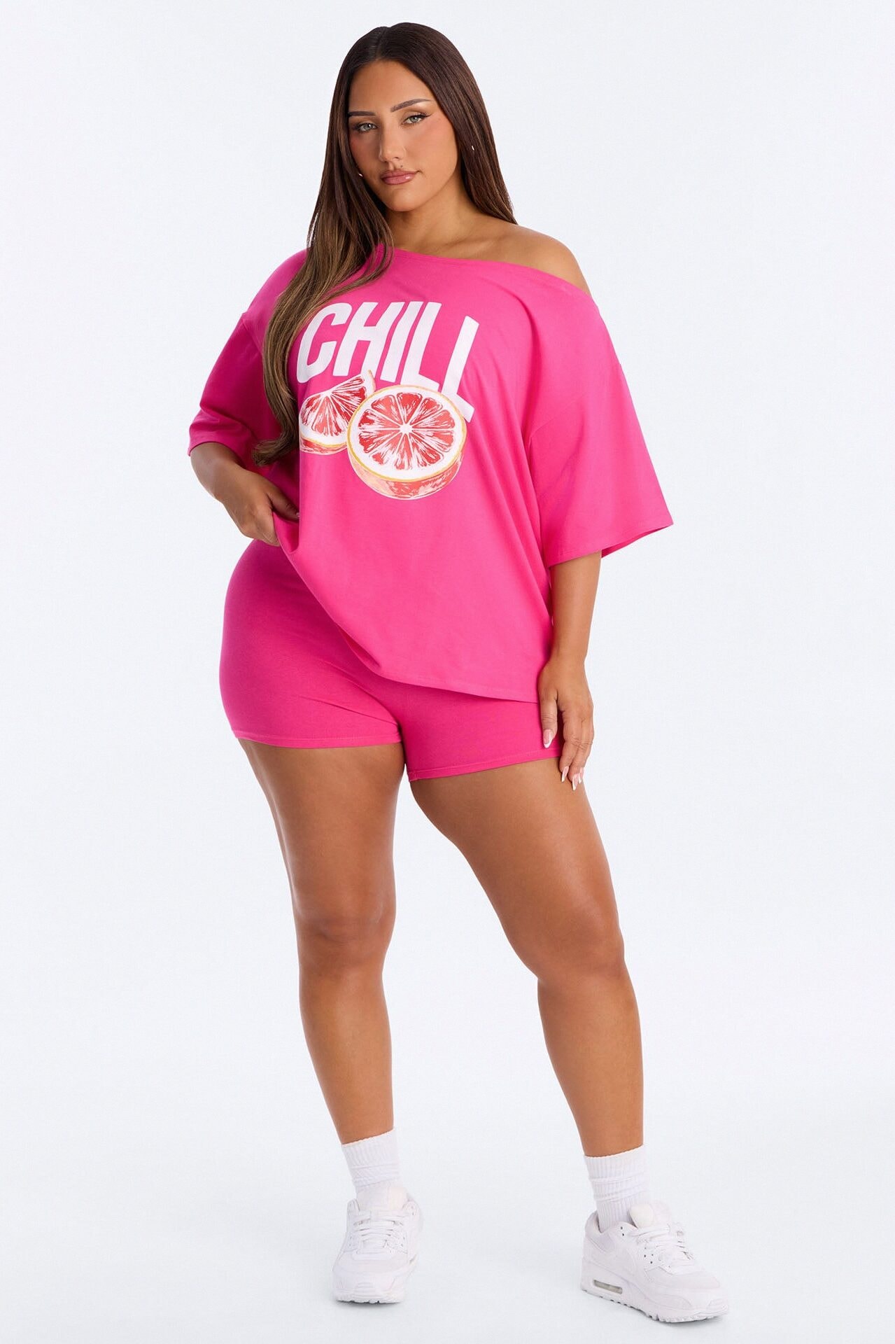 So Chill Off Shoulder Short Set - Pink image 1