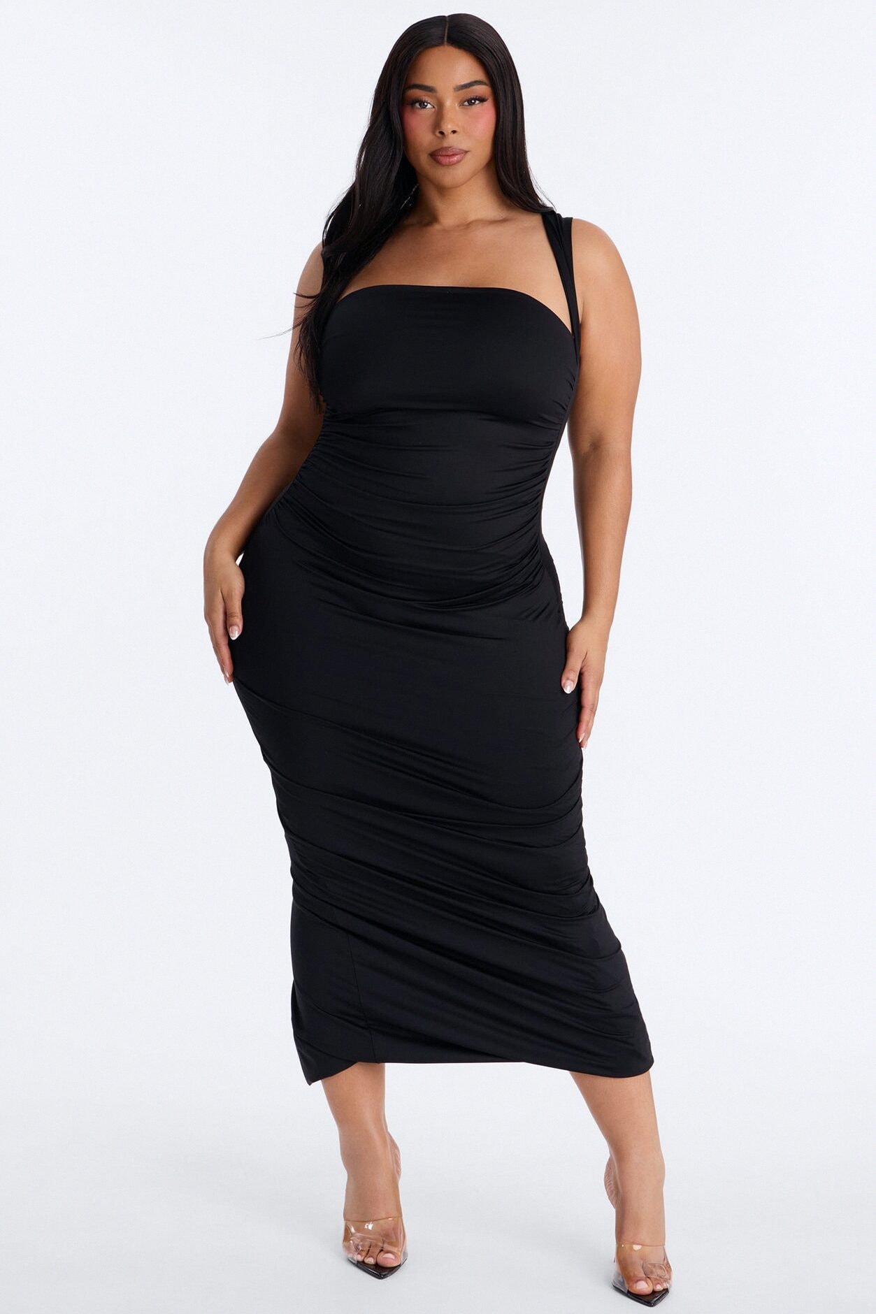 Contour Double Lined Straight Neck Maxi Dress - Black image 1