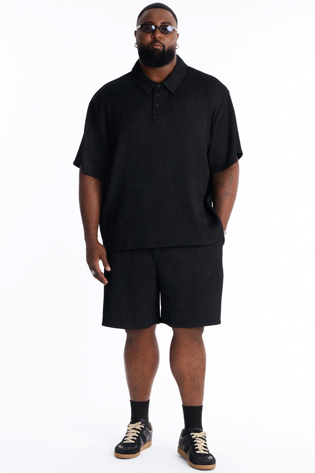 Pure Form Plisse Polo - Black image 1