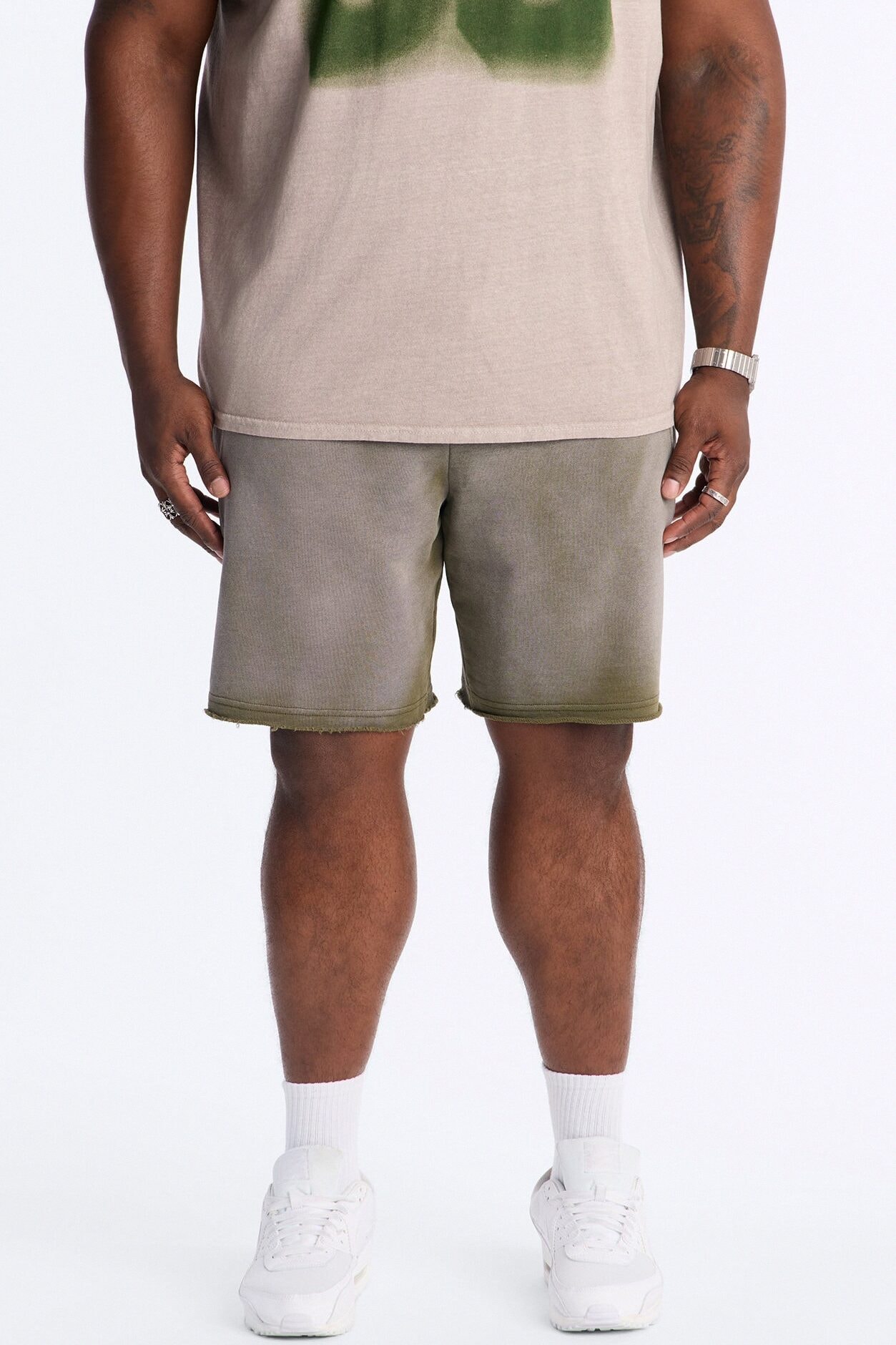 Boiler Washed Raw Hem Sweatshort - Khaki image 1