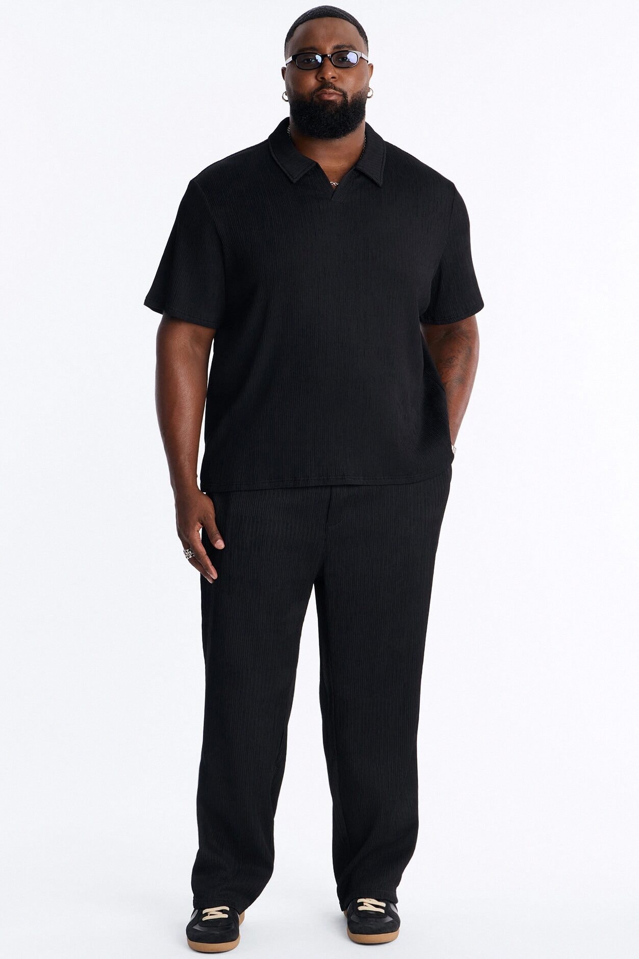Pure Form Plisse Johnny Collar Polo - Black image 1