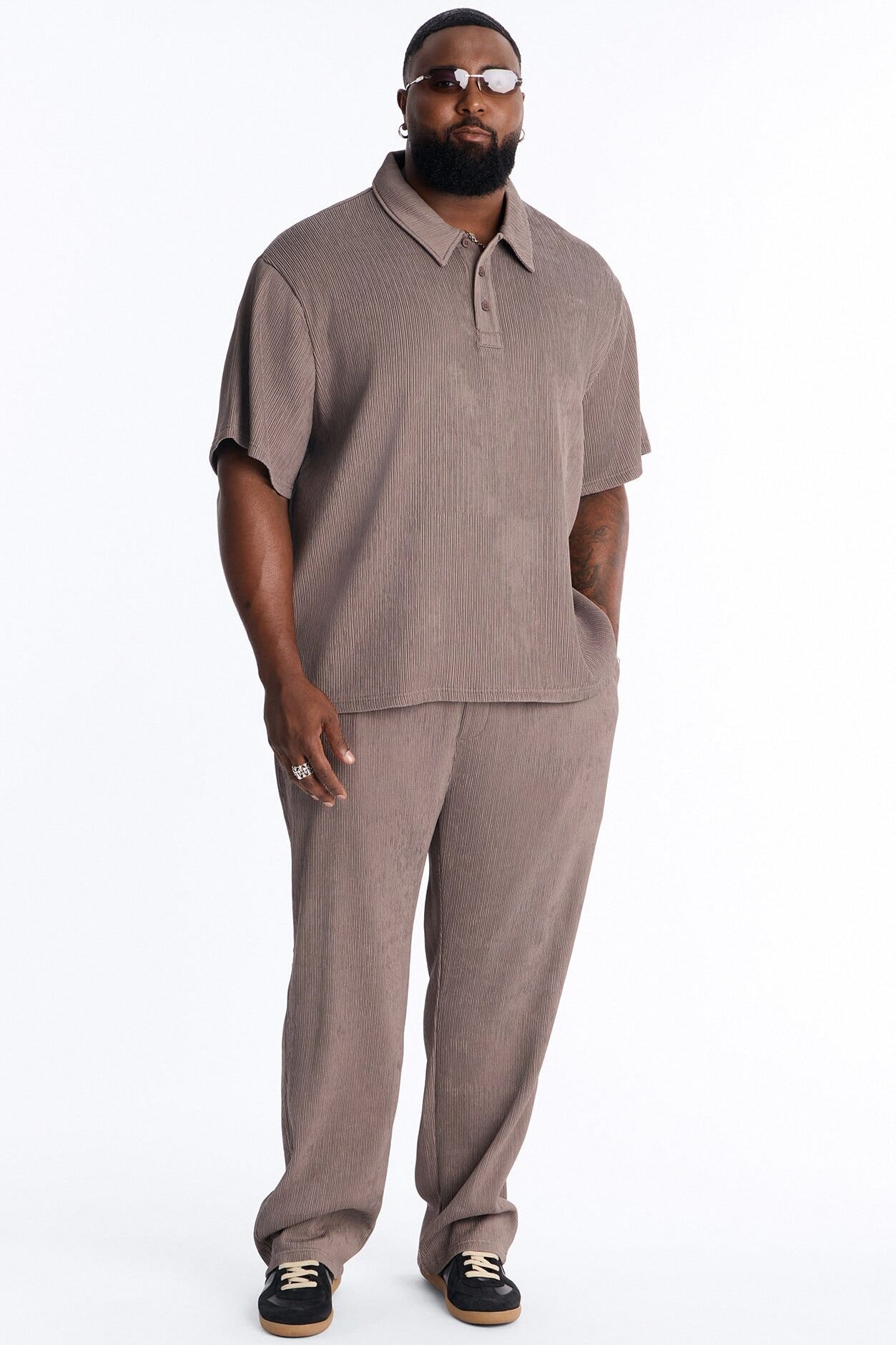 Pure Form Plisse Polo - Brown image 1