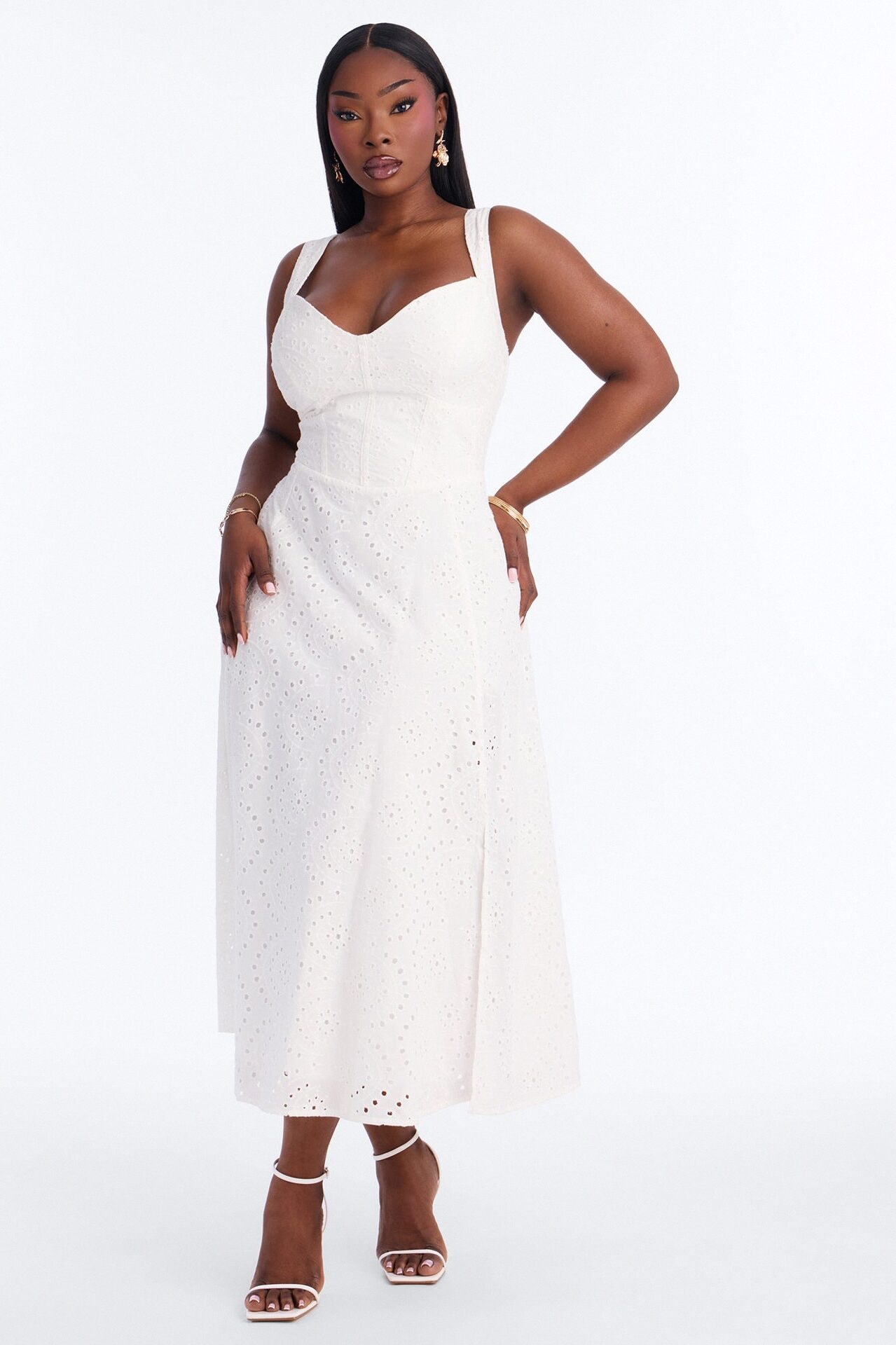 In My Element Eyelet Midi Dress - White image 1