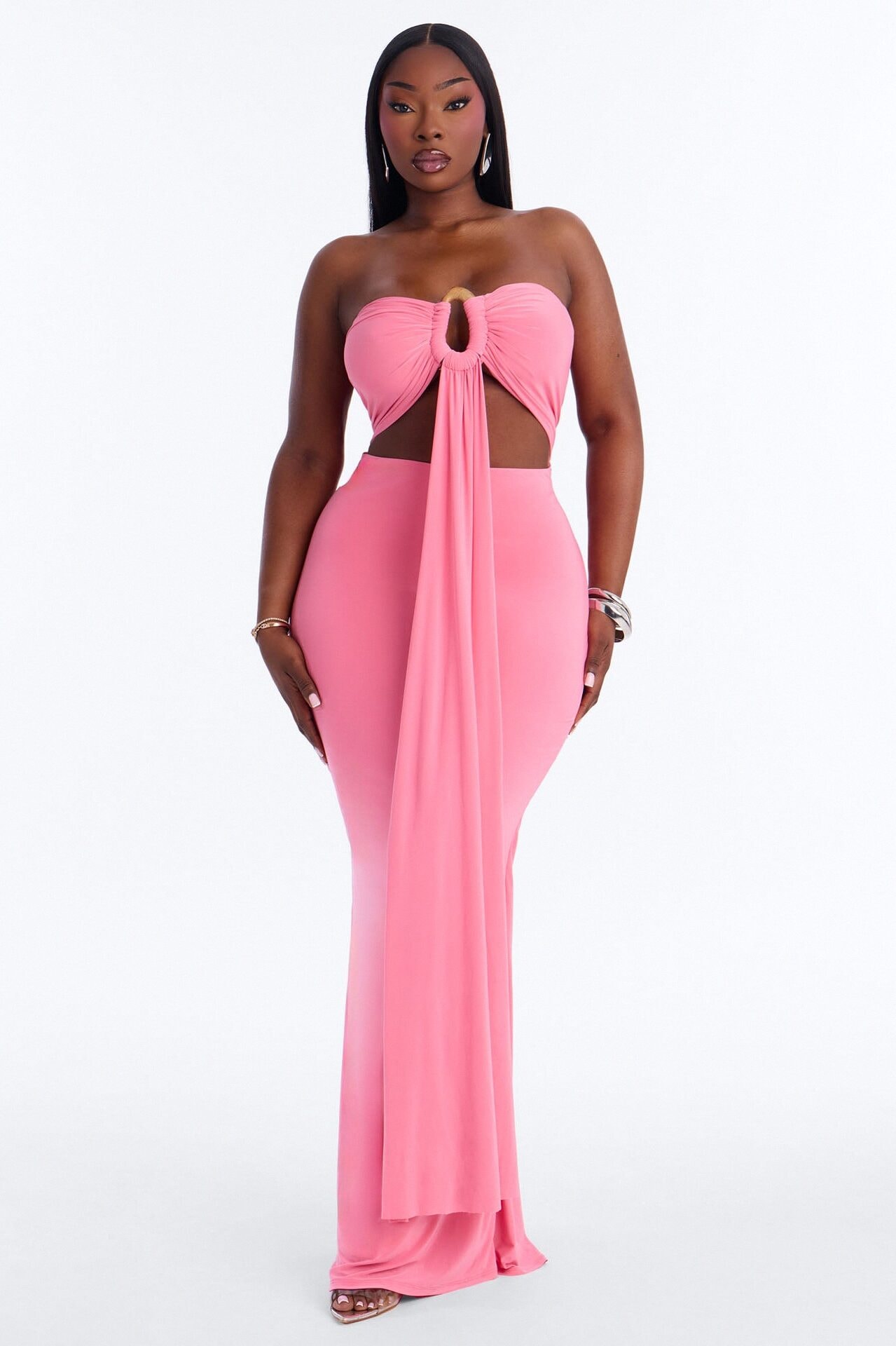 Heating Up Draped Strapless Maxi Dress - Pink image 1