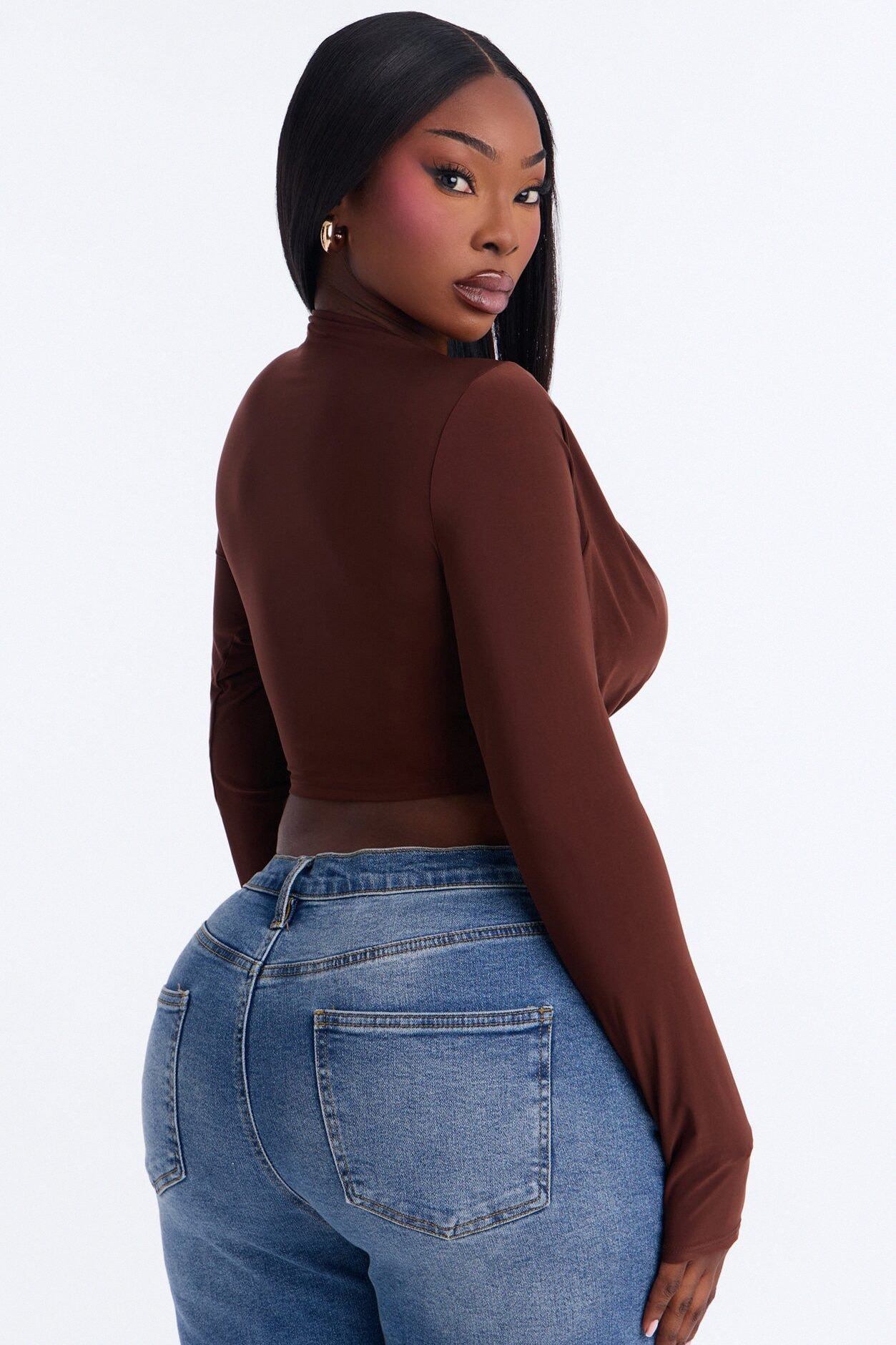 Havana Hardware Draped Long Sleeve Top - Chocolate image 1