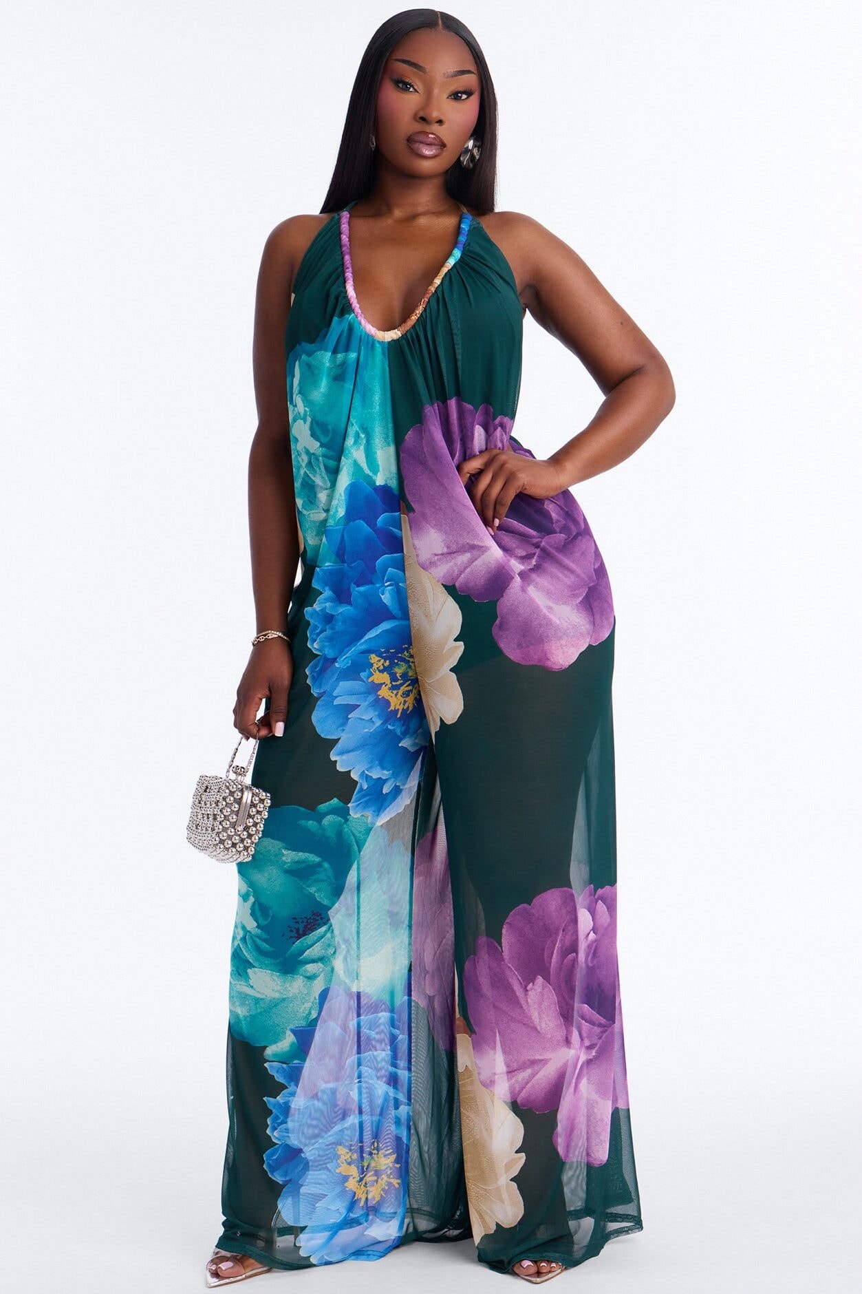 Valeria Mesh Floral Wide Leg Jumpsuit - Hunter image 1