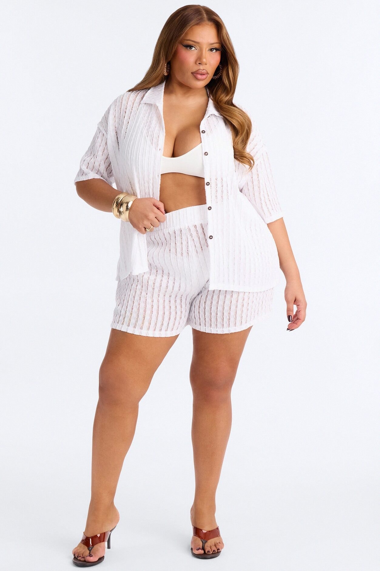 Seaside Vacation Button Up Cover Up Shorts Set - White image 1