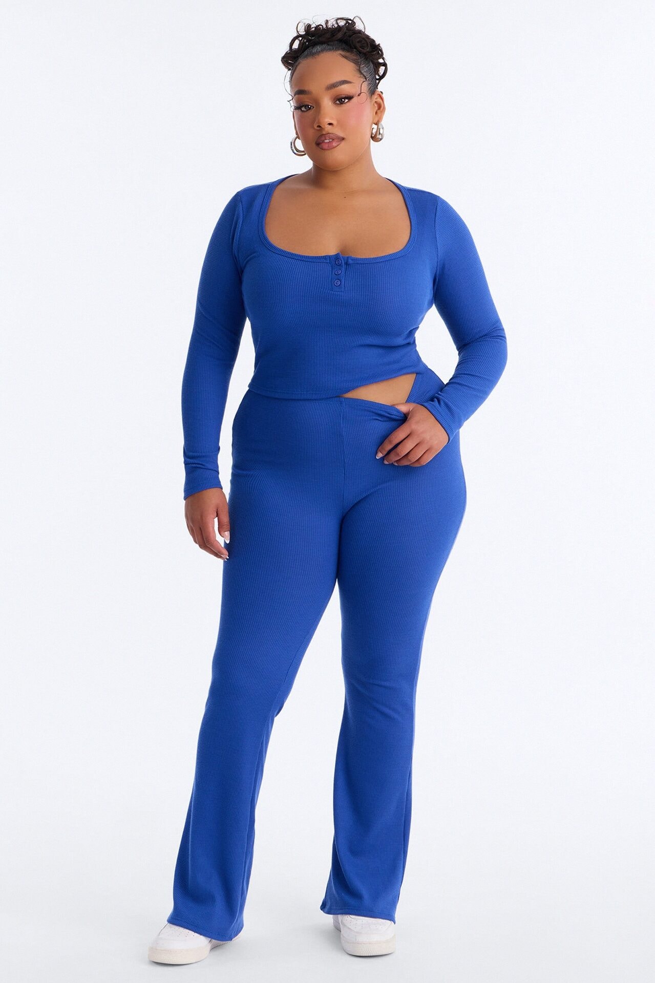 Marissa Long Sleeve Waffle Pant Set - Blue image 1