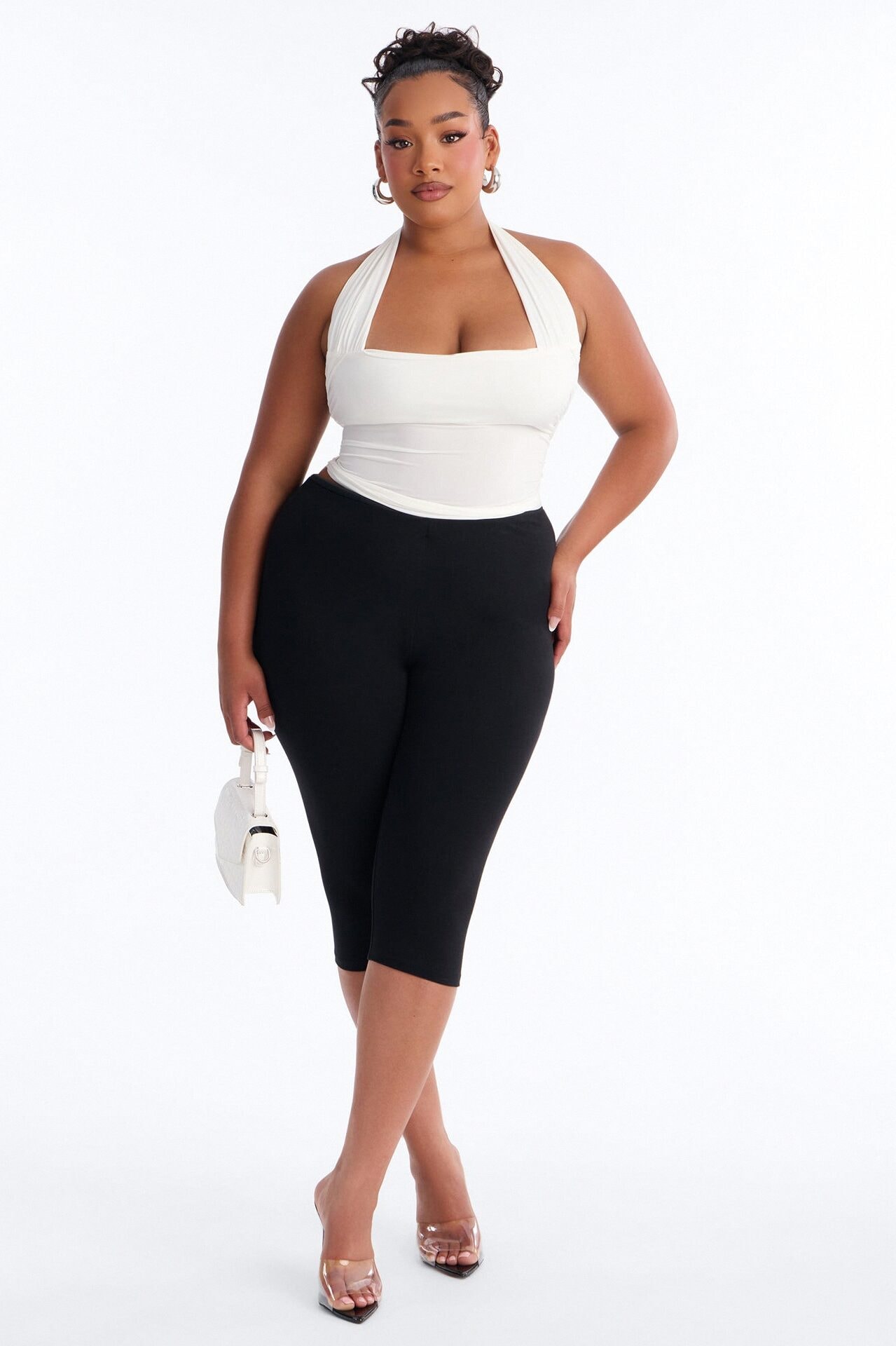 Don't Overthink Ruched Halter Top - White image 1