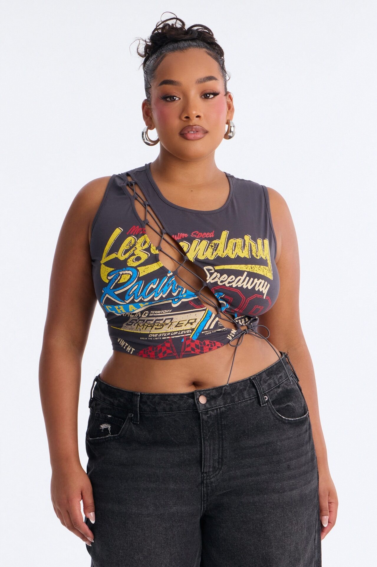 Legendary Speedway Lace Up Tank Top - Grey image 1