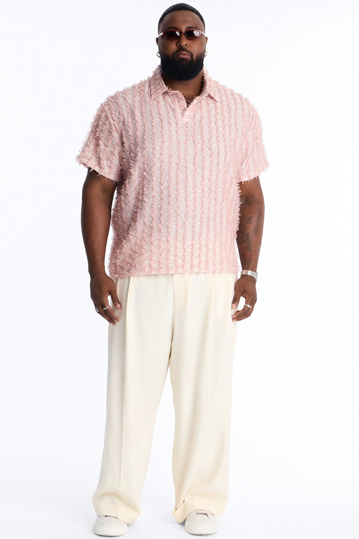 Coral Fringe Johnny Collar Polo - Pink image 1