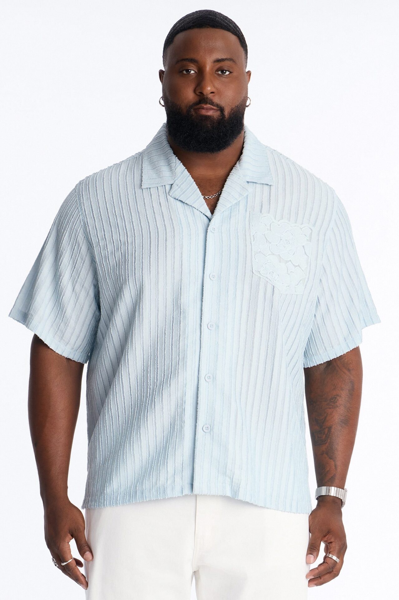 Sunday Social Cuban Collar Button Up Shirt - SkyBlue image 1
