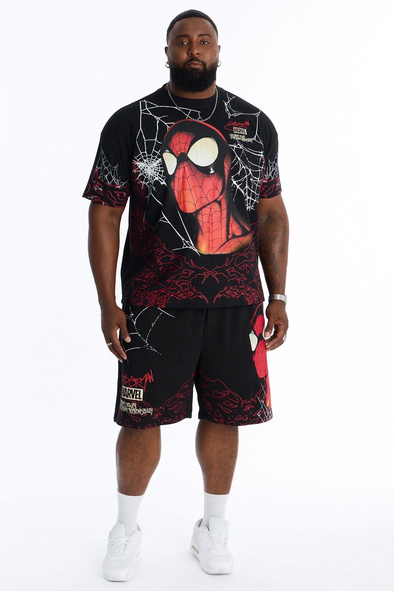 Spider Man All Over Print Heavy Weight Boxy Short Sleeve Tee - Black image 1