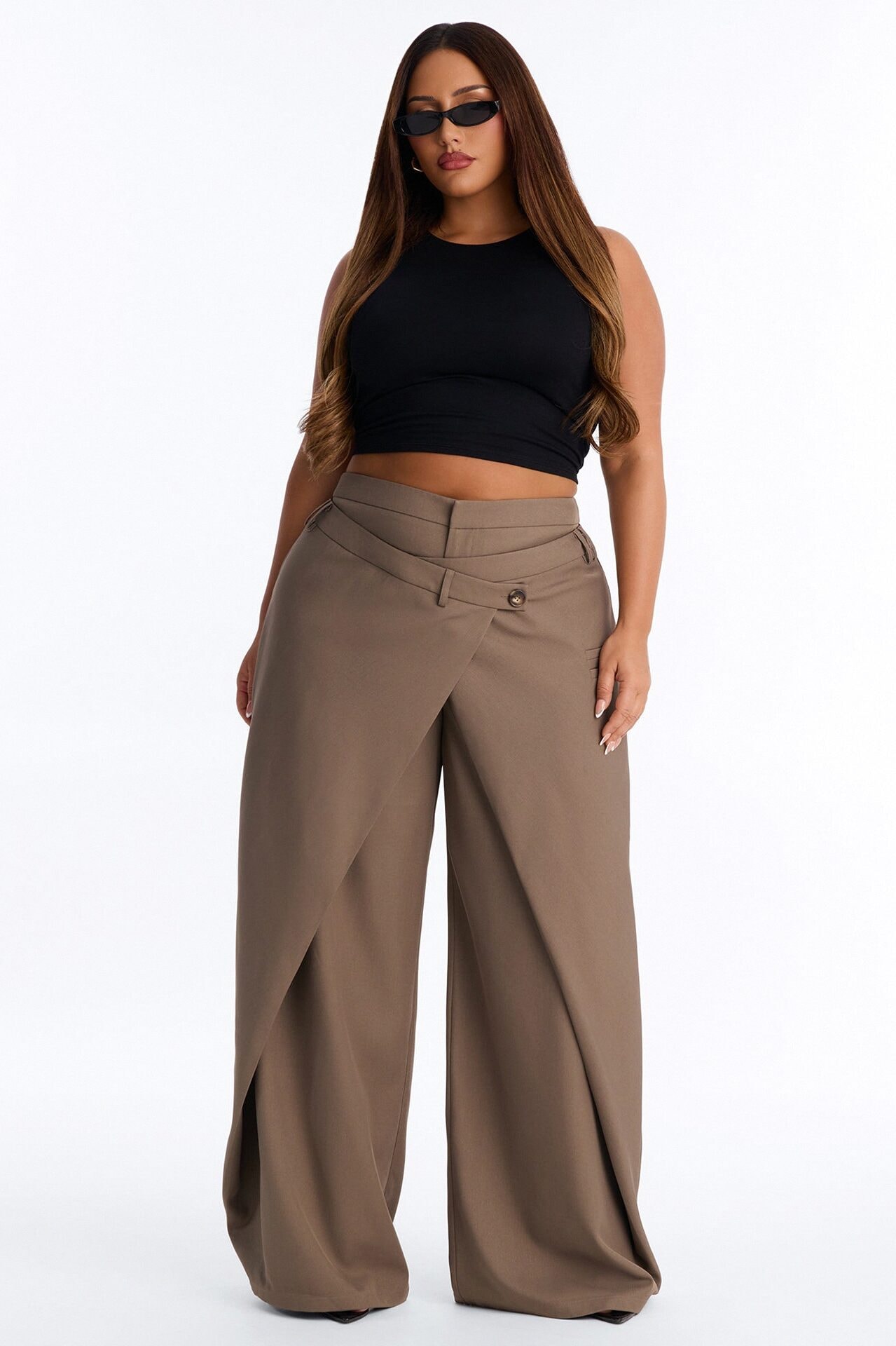 Seeing Double Wide Leg Wrap Front Trouser - Caffe image 1